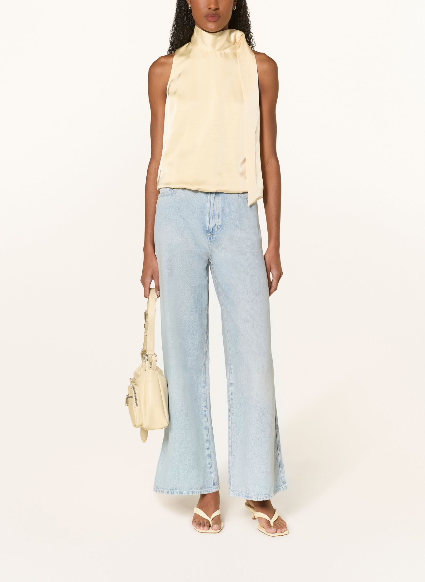 NEO NOIR VEDA satin top with tie detail: LIGHT YELLOW
