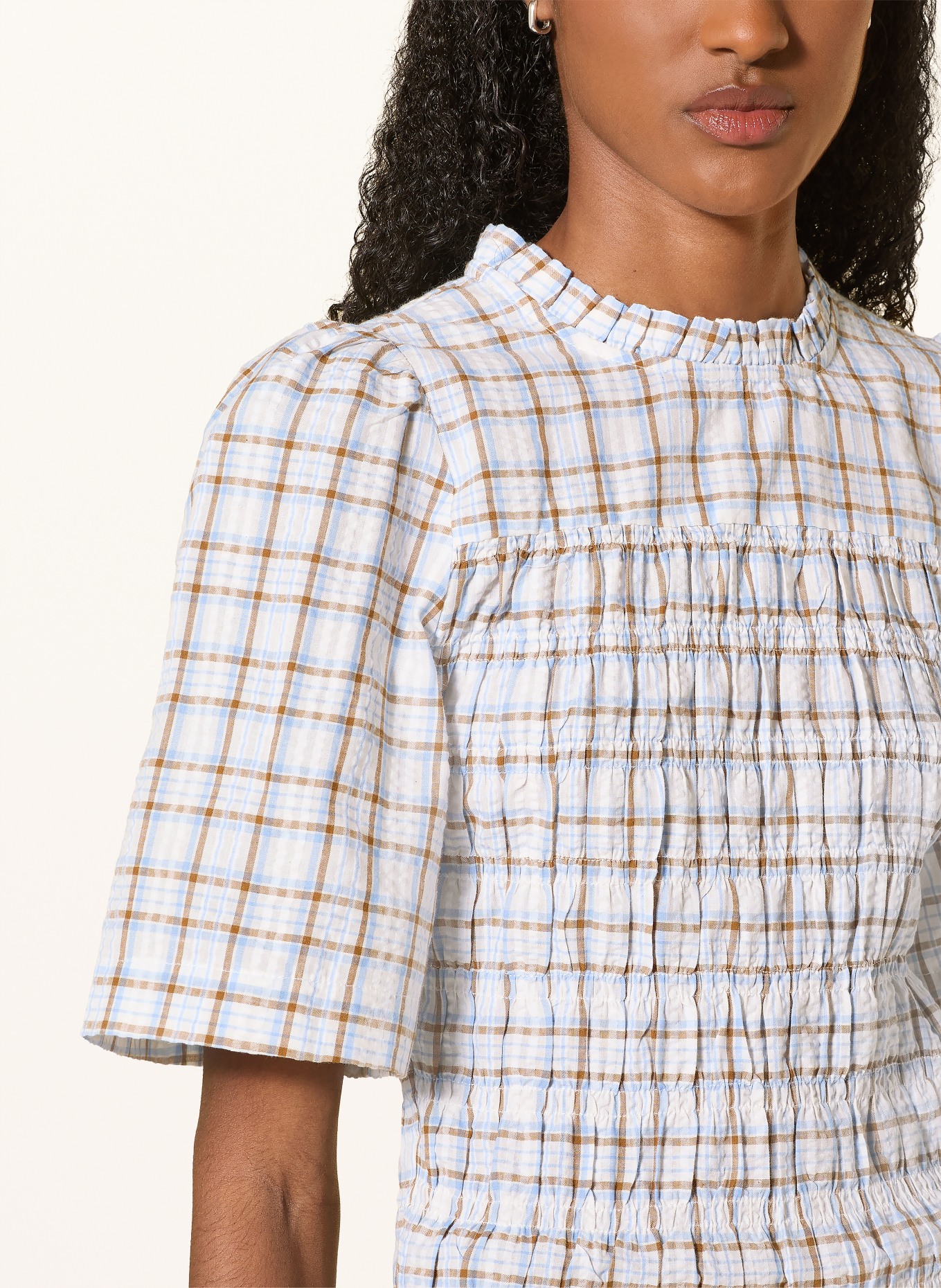 NEO NOIR Blusenshirt POSSINI: WEISS / CAMEL / HELLBLAU
