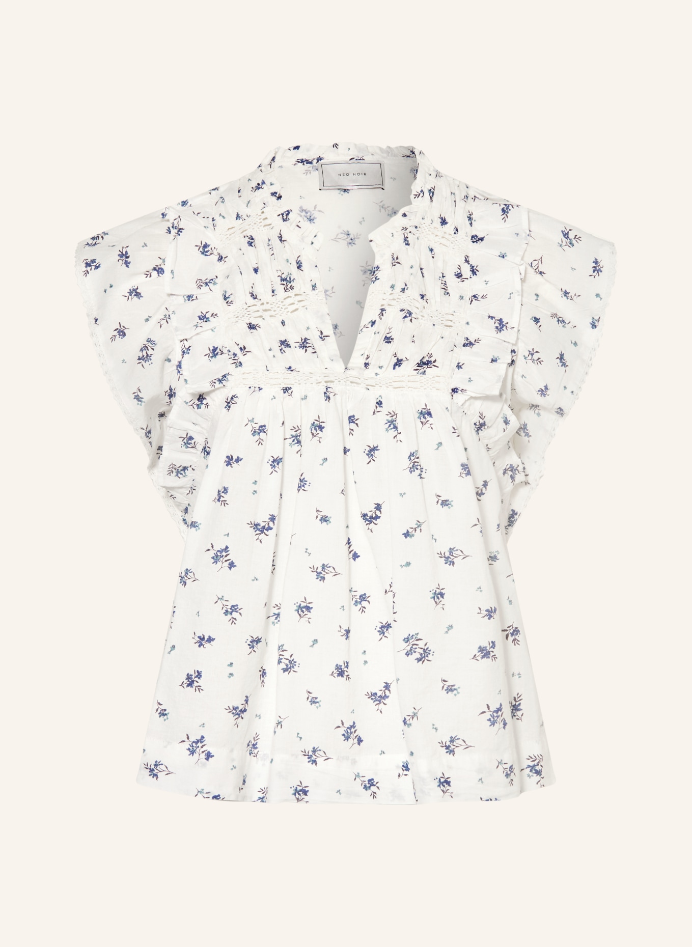NEO NOIR Blusenshirt JAYLA mit Rüschen: WEISS / HELLBLAU / DUNKELBLAU