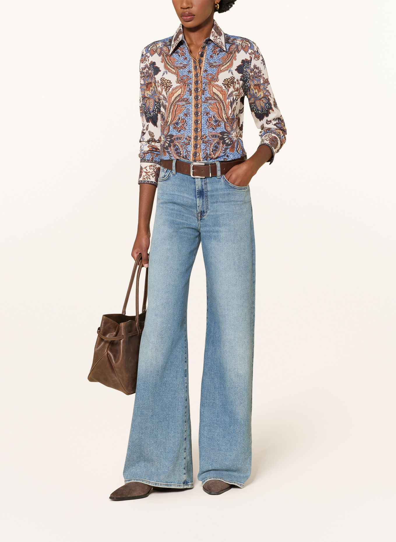 van Laack Overhemdblouse VL-CELLISA-PX: LICHTBRUIN / BRUIN / BLAUW