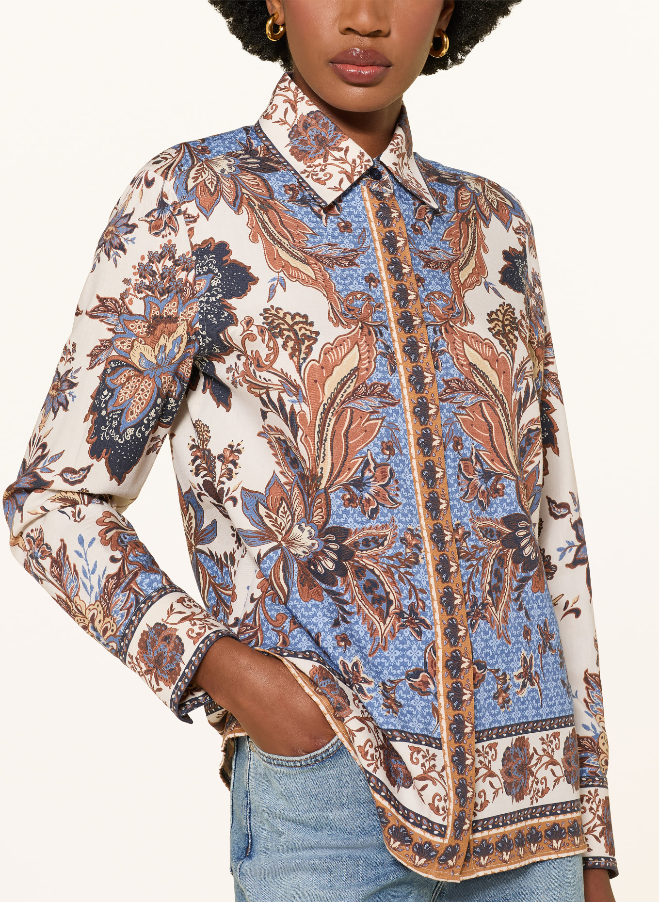 van Laack Overhemdblouse VL-CELLISA-PX: LICHTBRUIN / BRUIN / BLAUW