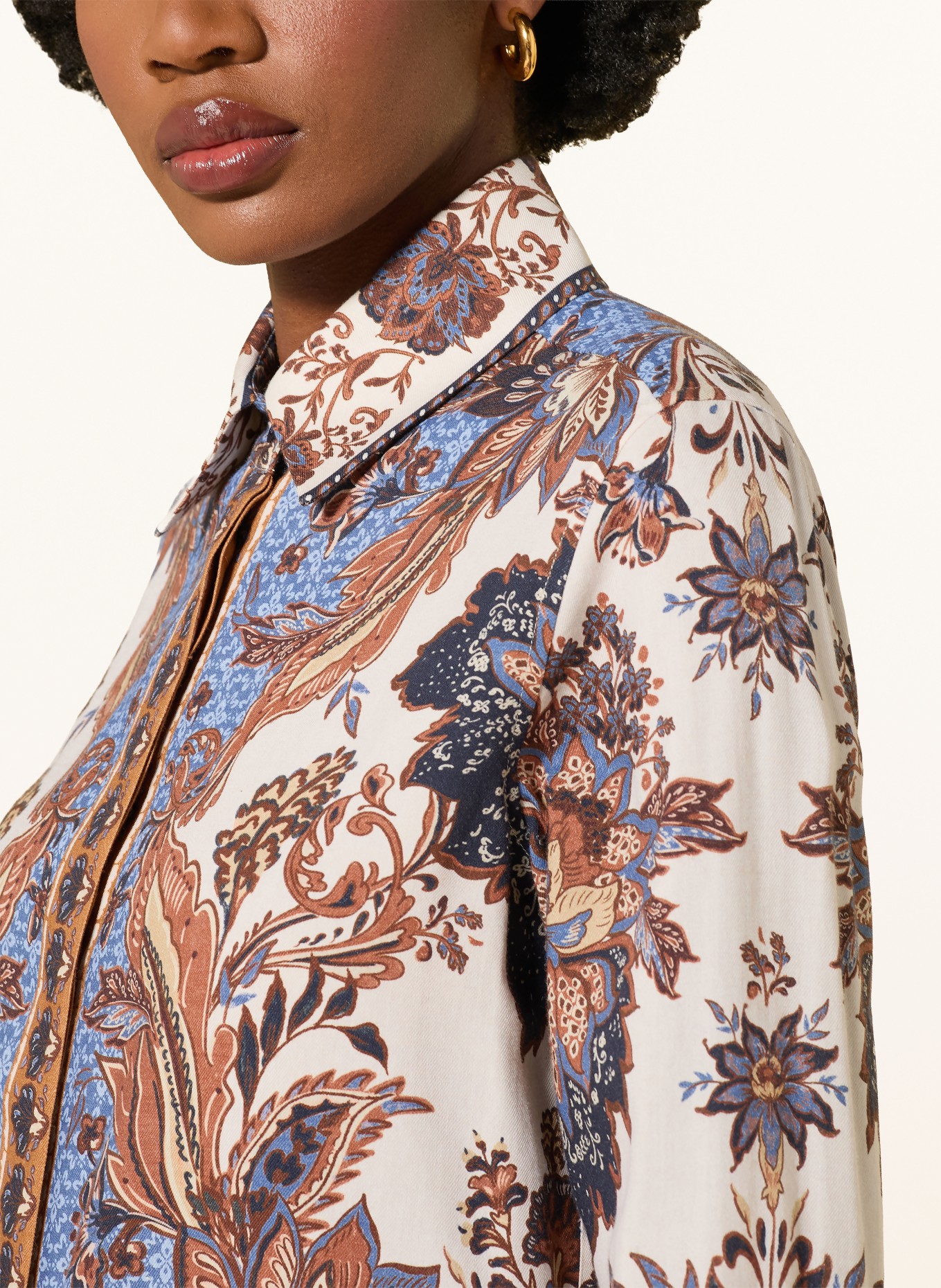 van Laack Overhemdblouse VL-CELLISA-PX: LICHTBRUIN / BRUIN / BLAUW