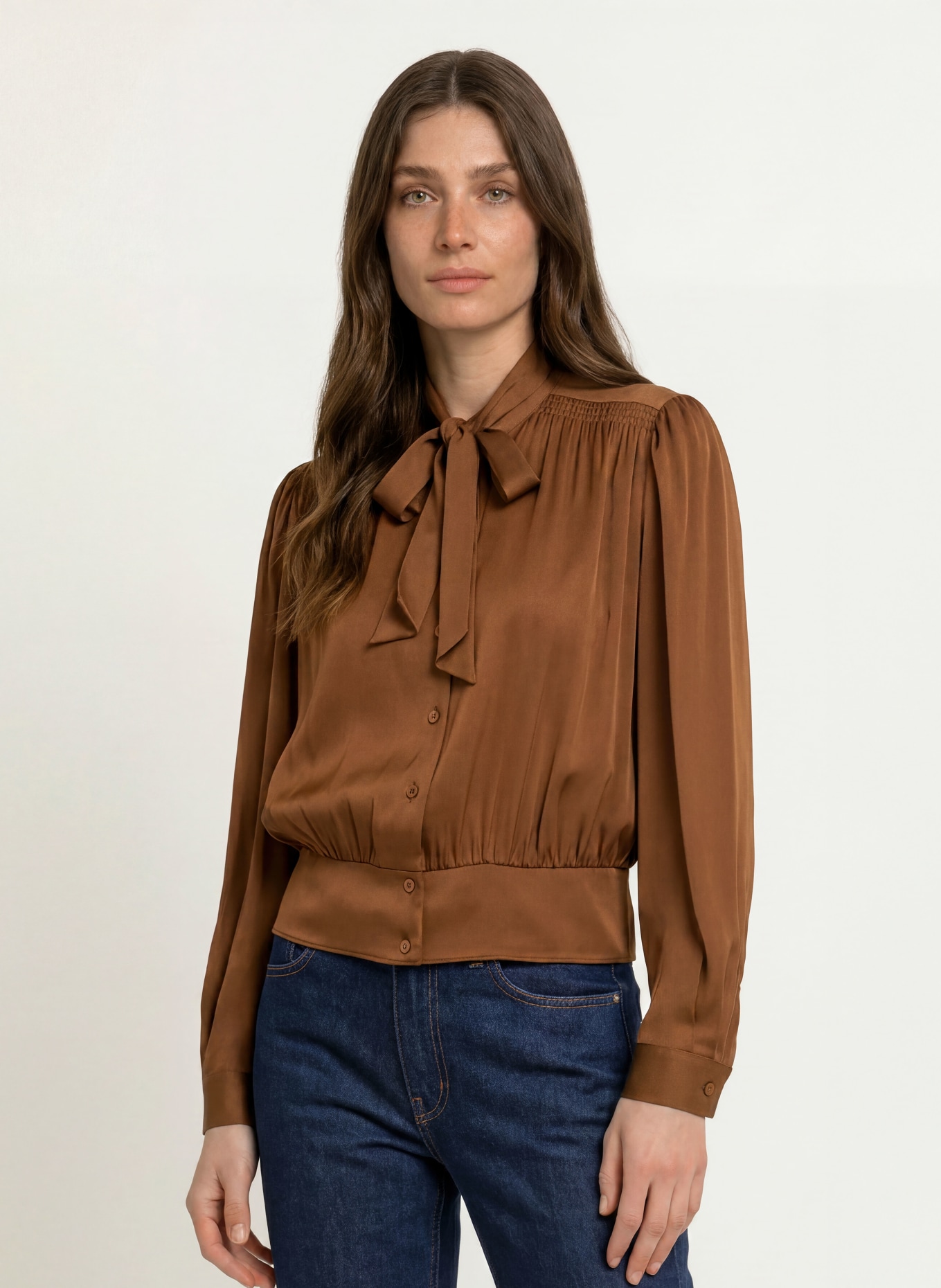 van Laack Schluppenbluse VL-YAISA-XX mit Seide: BRAUN