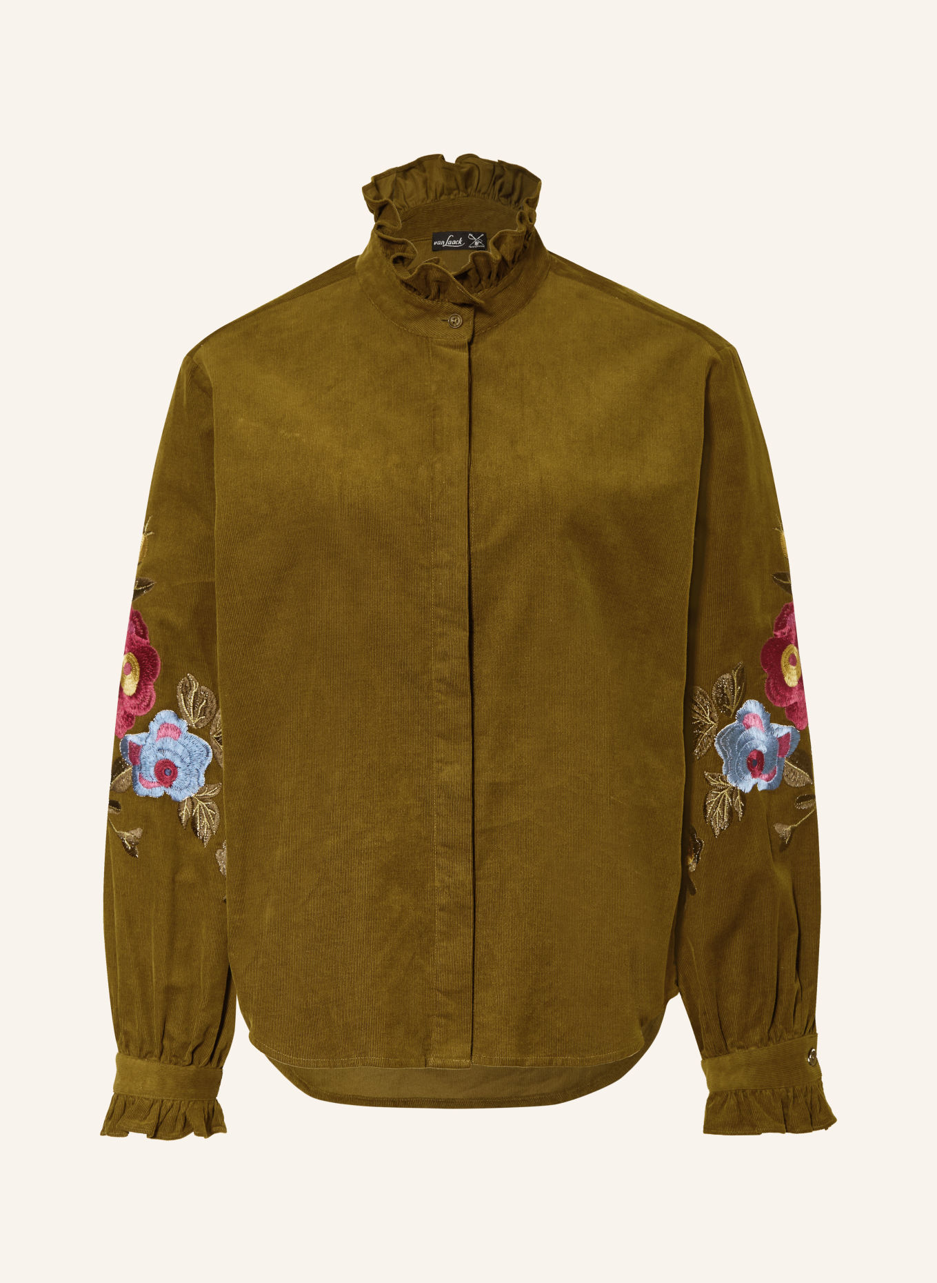 van Laack Skjortebluse VL-AZITEA-E i fløjl: KHAKI / PINK / LYSEBLÅ