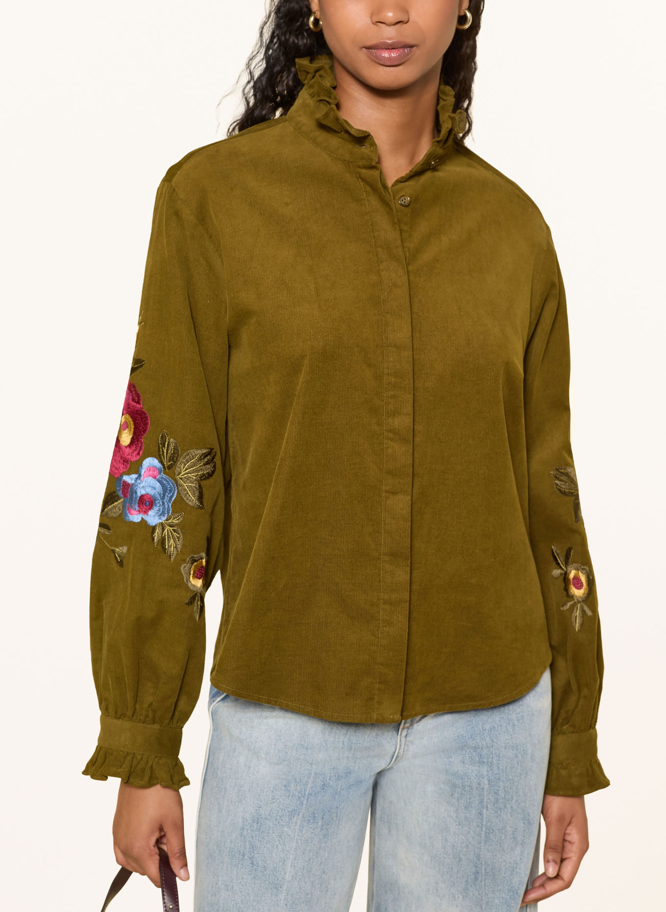 van Laack Skjortebluse VL-AZITEA-E i fløjl: KHAKI / PINK / LYSEBLÅ