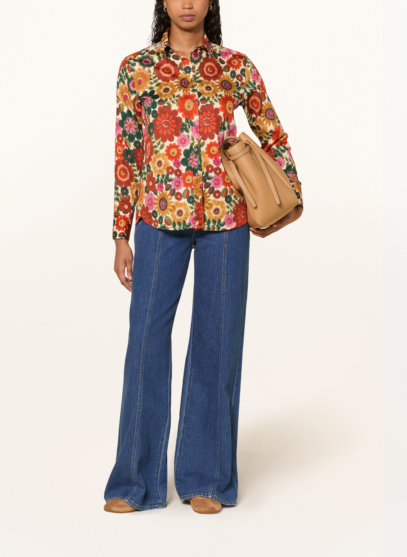 van Laack Overhemdblouse VL-EFFIL-W36SVK: ROOD / CRÈME / DONKERGROEN