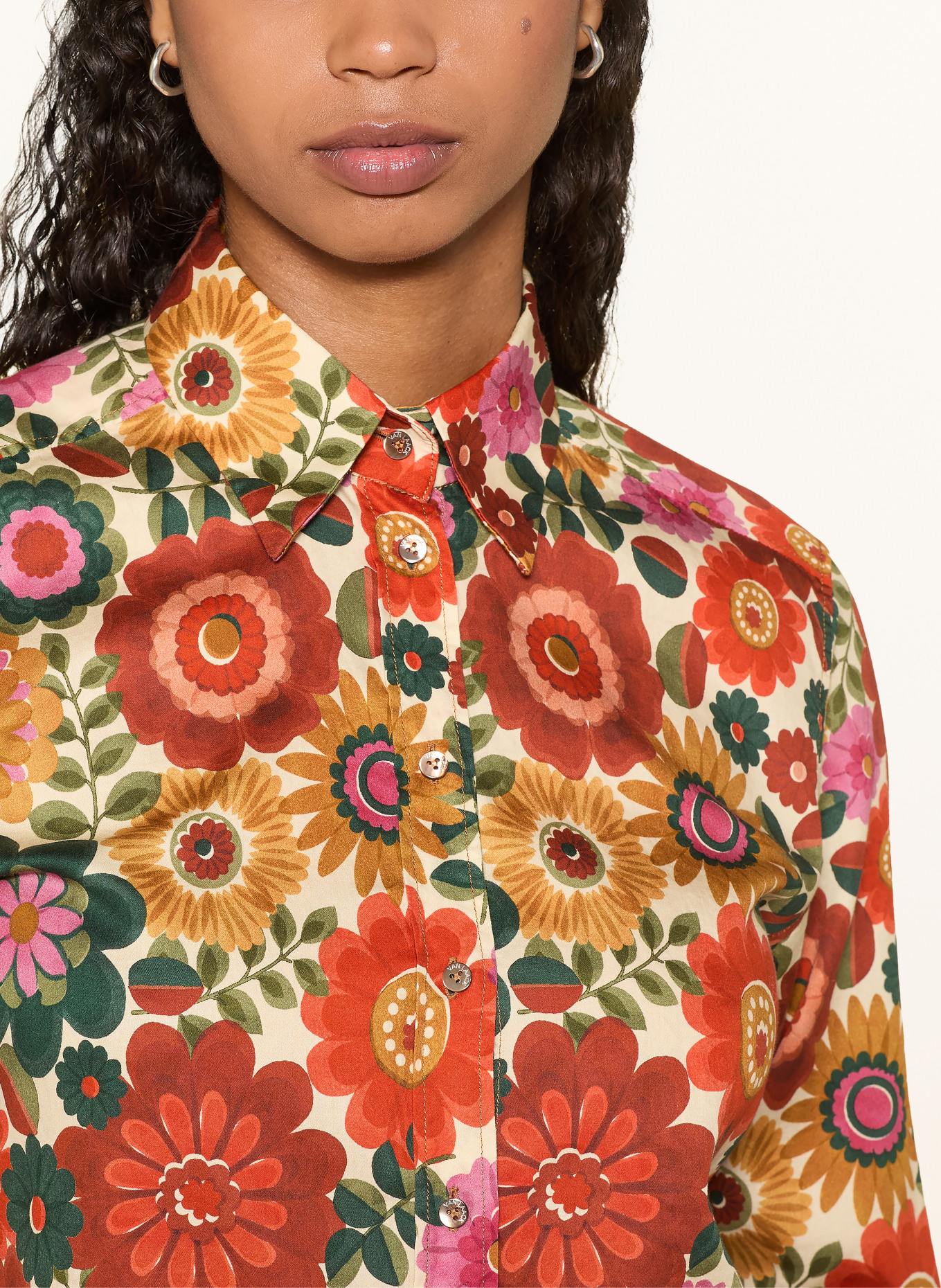 van Laack Overhemdblouse VL-EFFIL-W36SVK: ROOD / CRÈME / DONKERGROEN