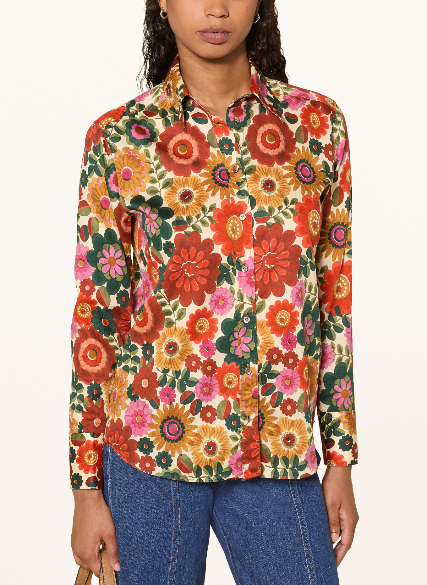 van Laack Overhemdblouse VL-EFFIL-W36SVK: ROOD / CRÈME / DONKERGROEN