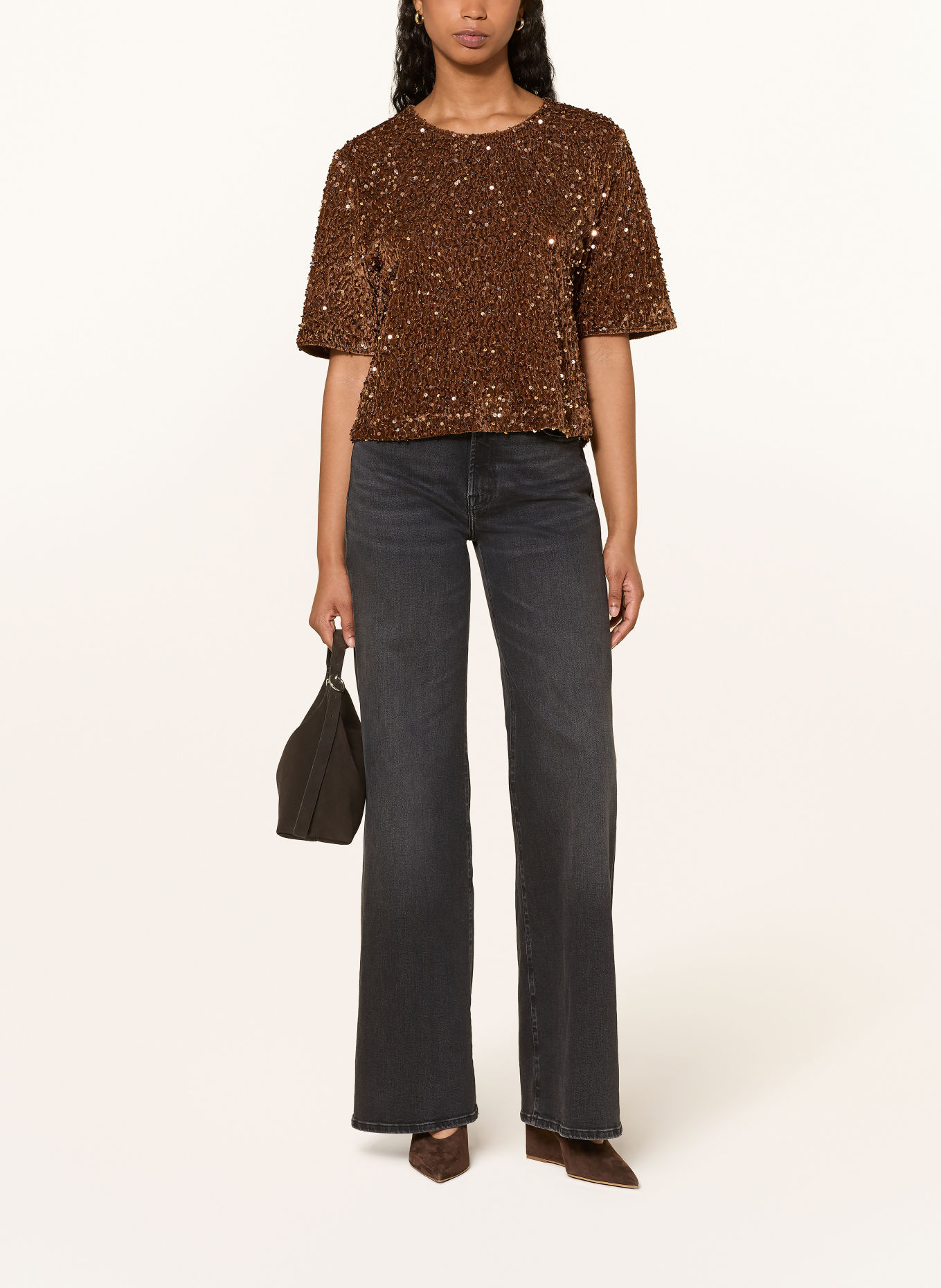 van Laack Nickishirt VL-JORINA-XX with sequins: BROWN