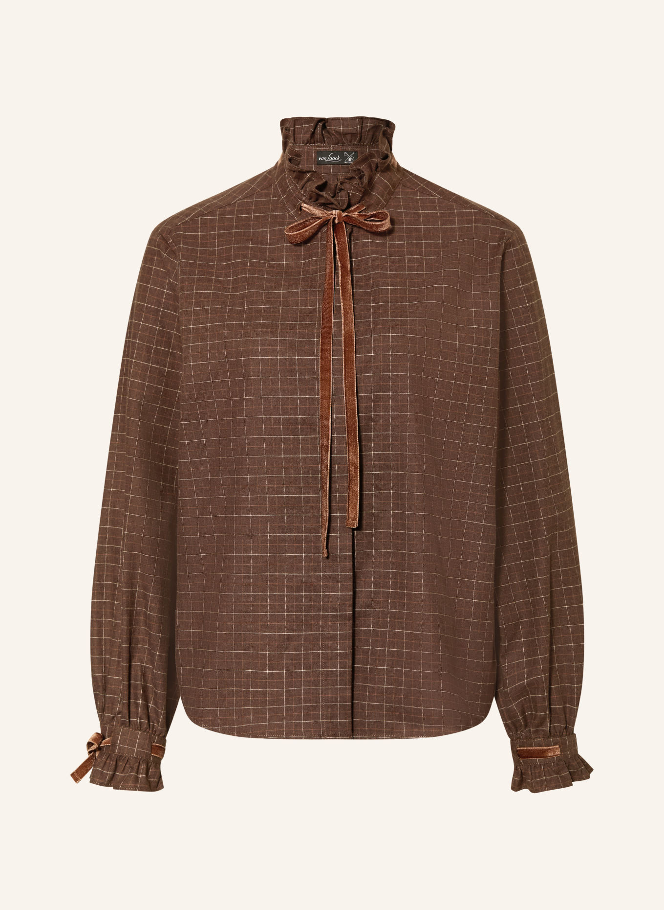van Laack Flanellbluse VL-AZITEA-KOSVP med flæser: MØRKEBRUN / COGNAC / BEIGE