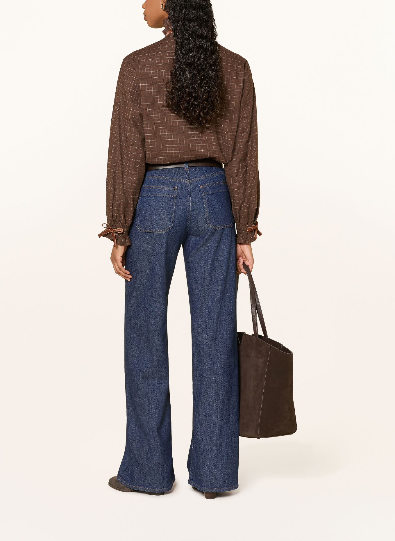 van Laack Flanellbluse VL-AZITEA-KOSVP med flæser: MØRKEBRUN / COGNAC / BEIGE