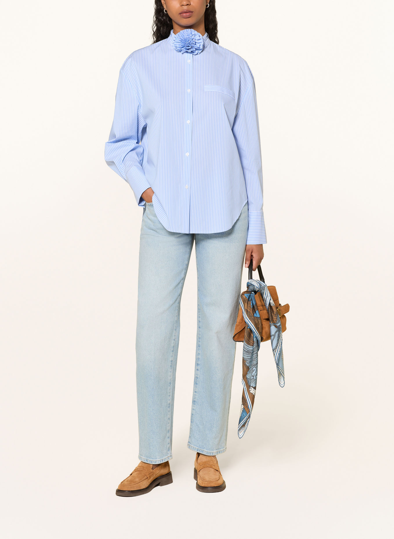 van Laack Blouse VL-BIJA-APPL: LICHTBLAUW / WIT