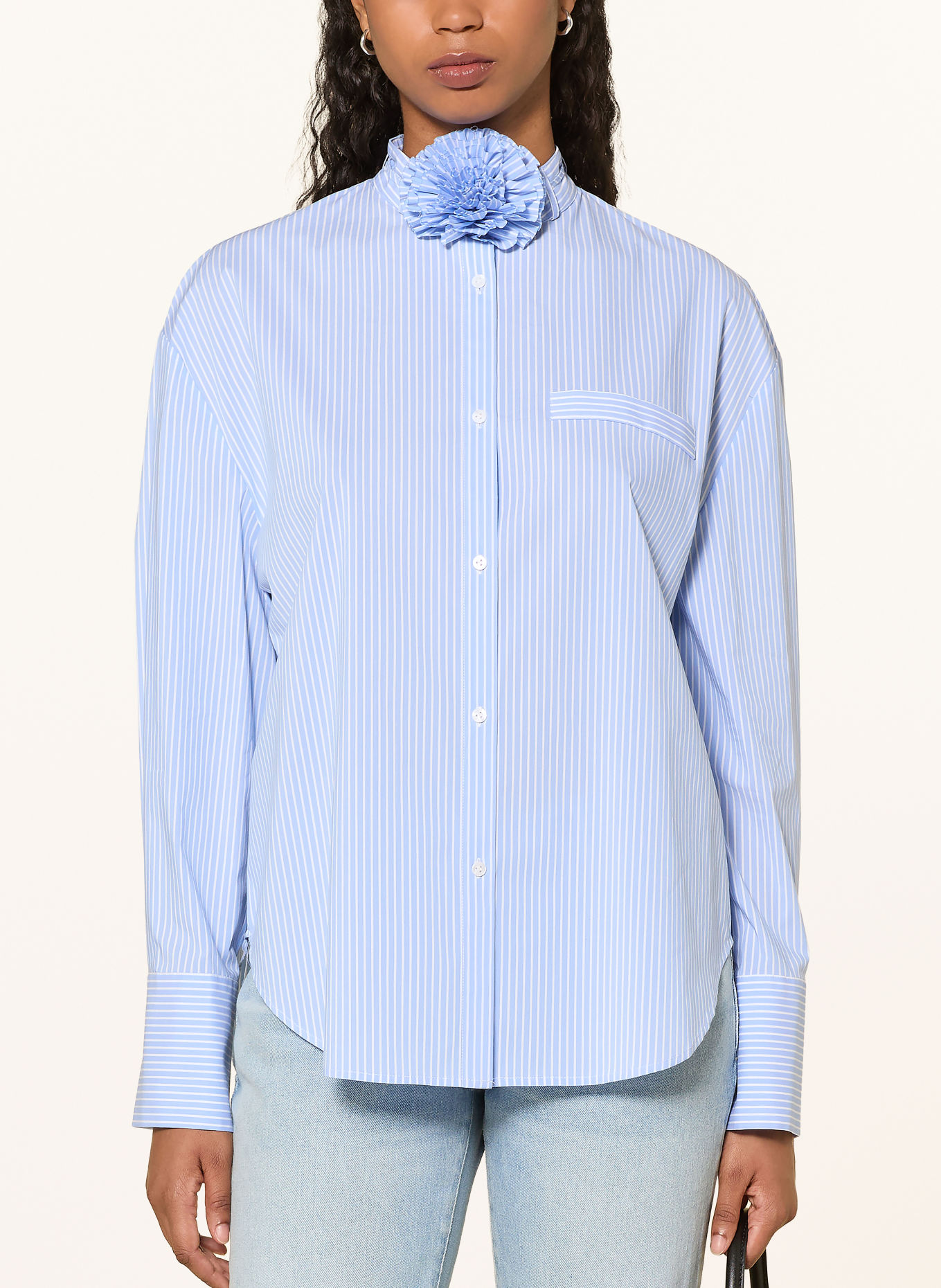 van Laack Blouse VL-BIJA-APPL: LICHTBLAUW / WIT