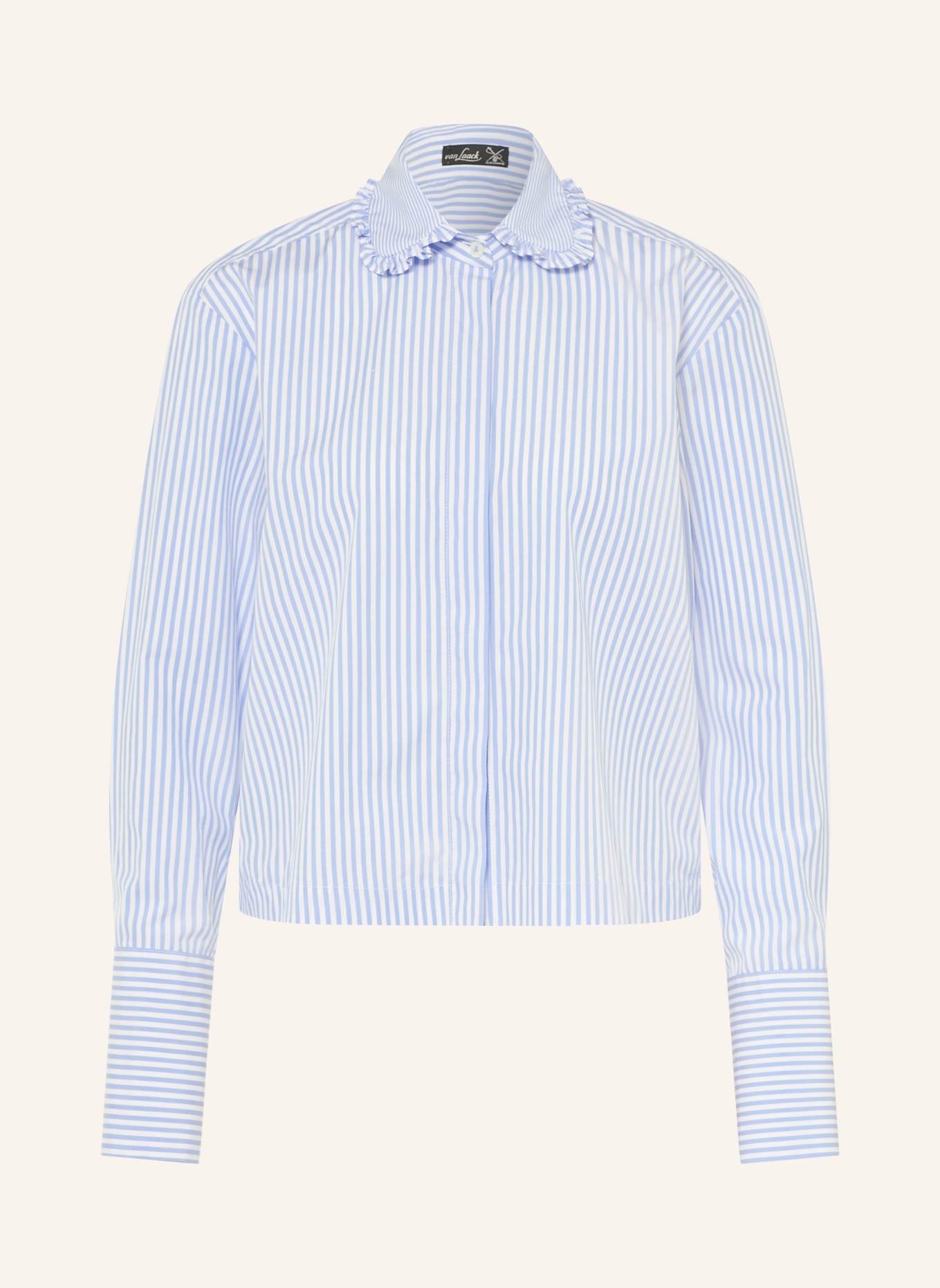 van Laack Blouse VL-PONCYS-W36FQS met ruches: BLAUW / WIT