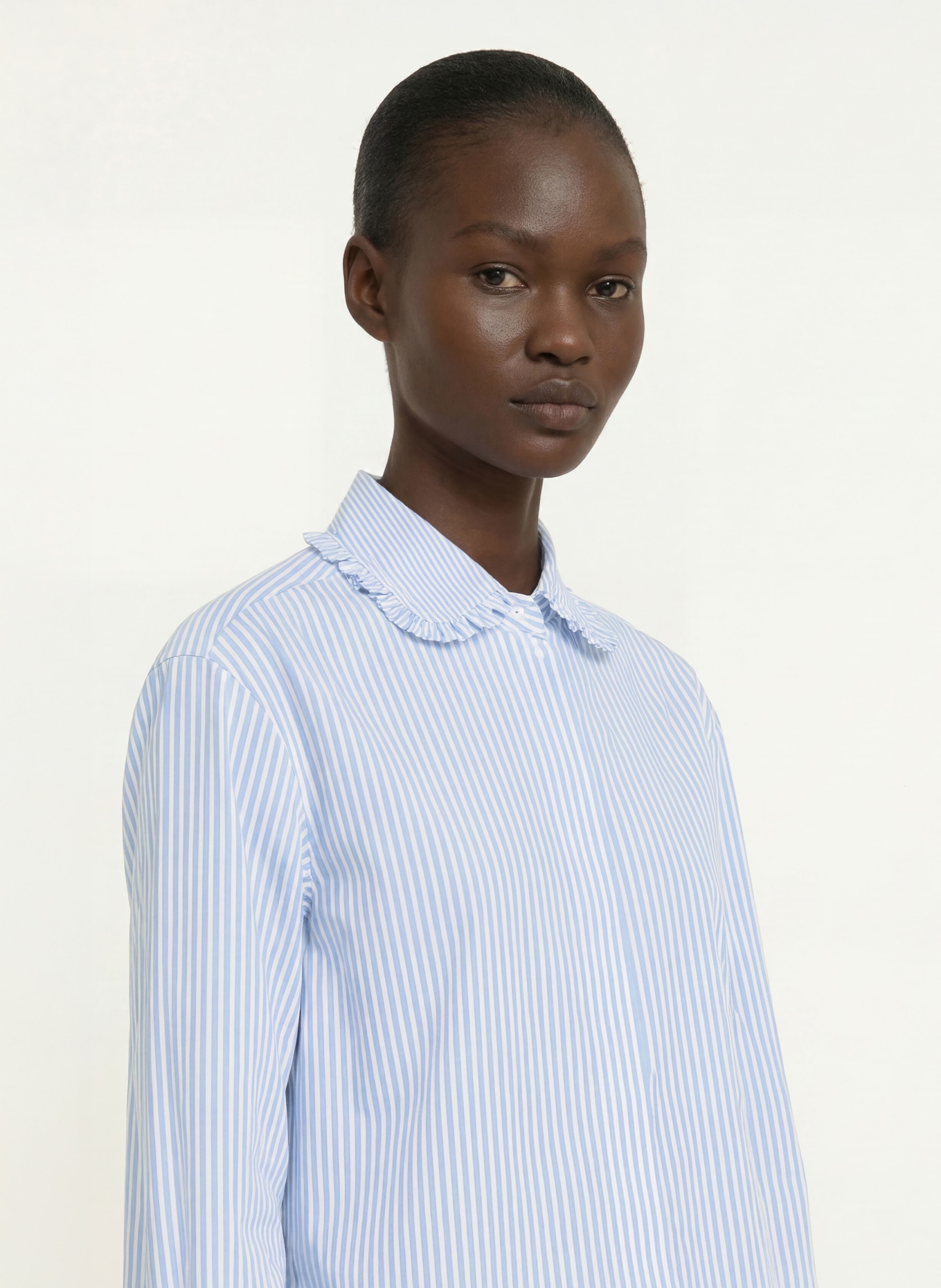 van Laack Blouse VL-PONCYS-W36FQS met ruches: BLAUW / WIT