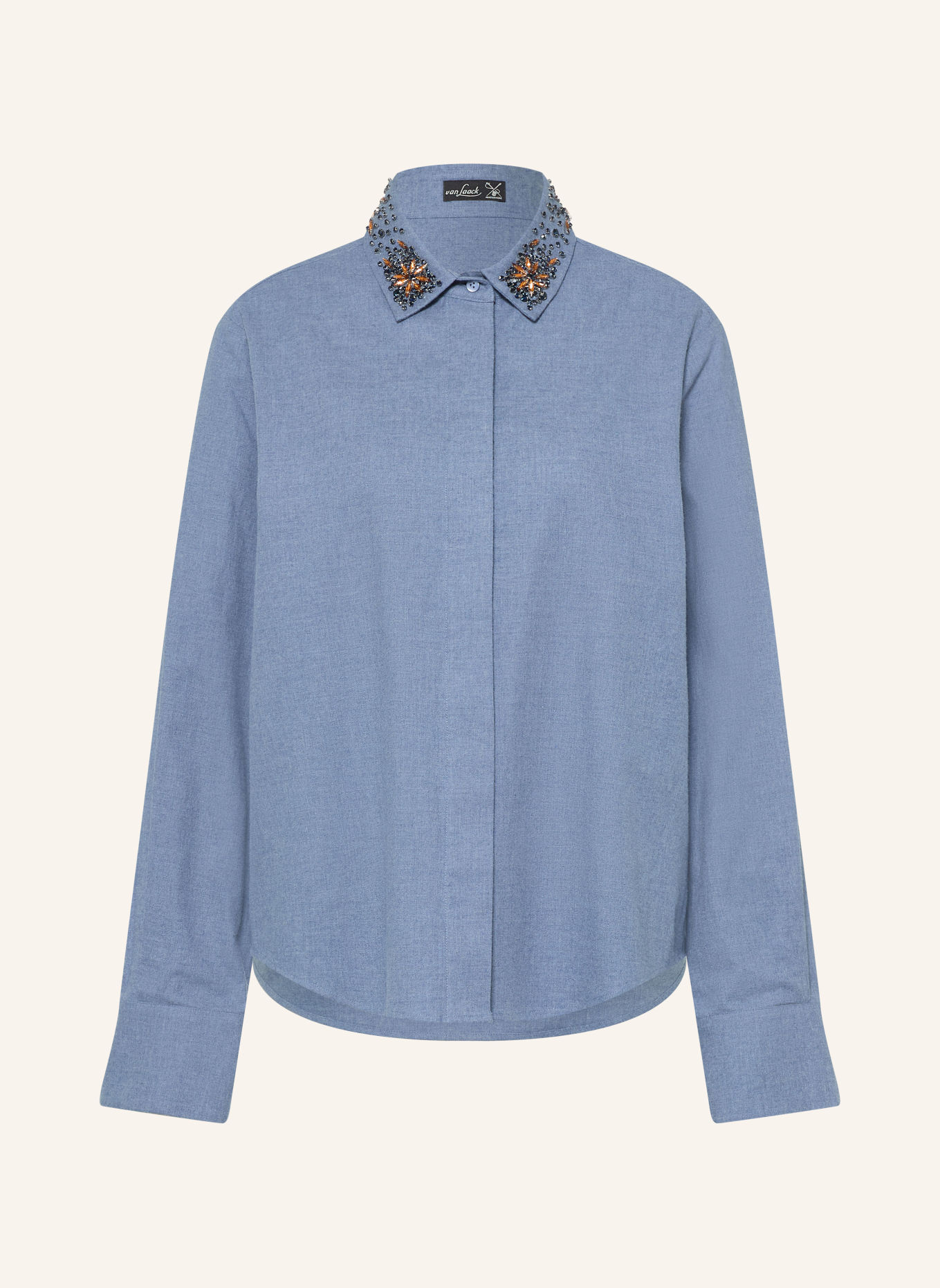 van Laack Skjortebluse VL-AZITAN-APPL i flannel: BLÅ