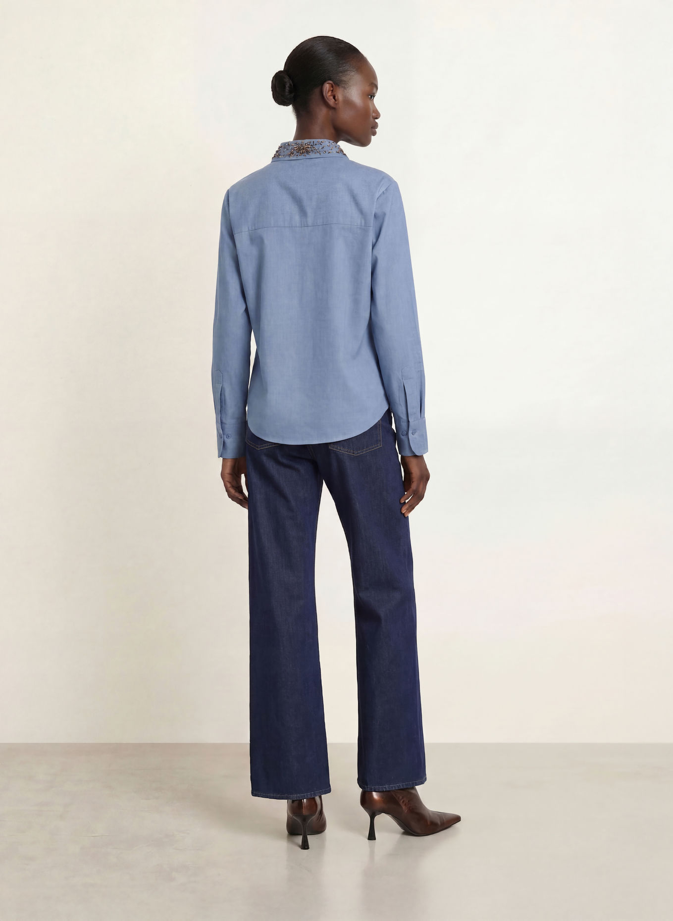 van Laack Skjortebluse VL-AZITAN-APPL i flannel: BLÅ