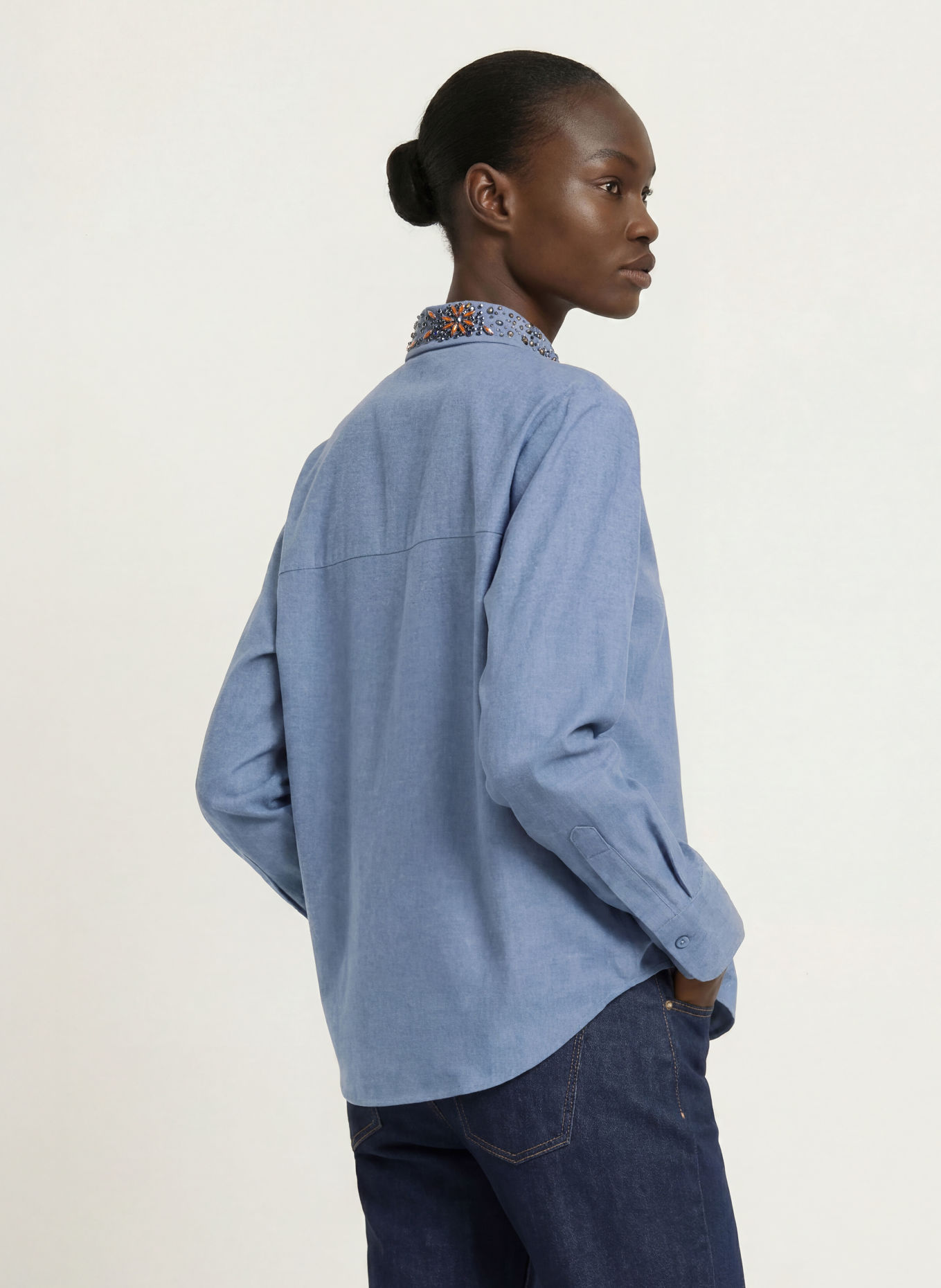 van Laack Skjortebluse VL-AZITAN-APPL i flannel: BLÅ
