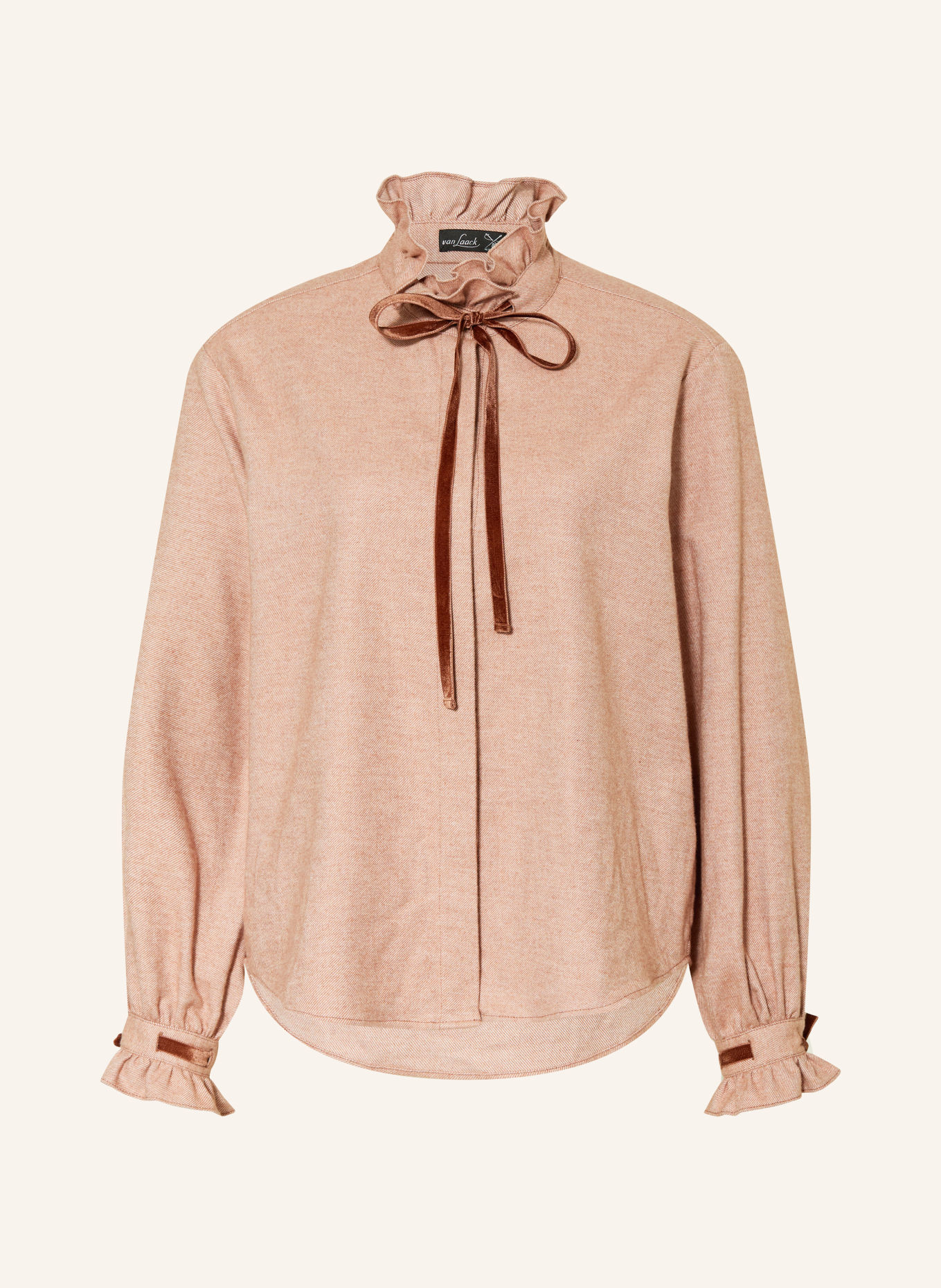 van Laack Flanellen blouse VL-AZITEA-KOSVP met ruches: BEIGE / COGNAC