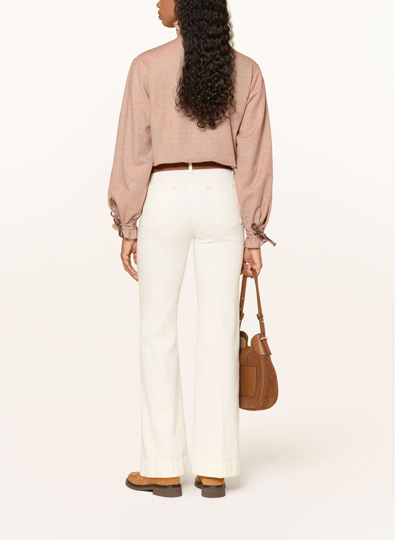 van Laack Flanellen blouse VL-AZITEA-KOSVP met ruches: BEIGE / COGNAC