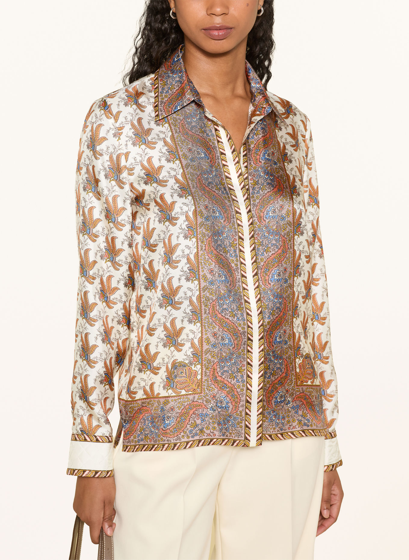 van Laack Silke-bluse VL-CELLISA-PX2: CREME / MØRKEORANGE / BLÅ