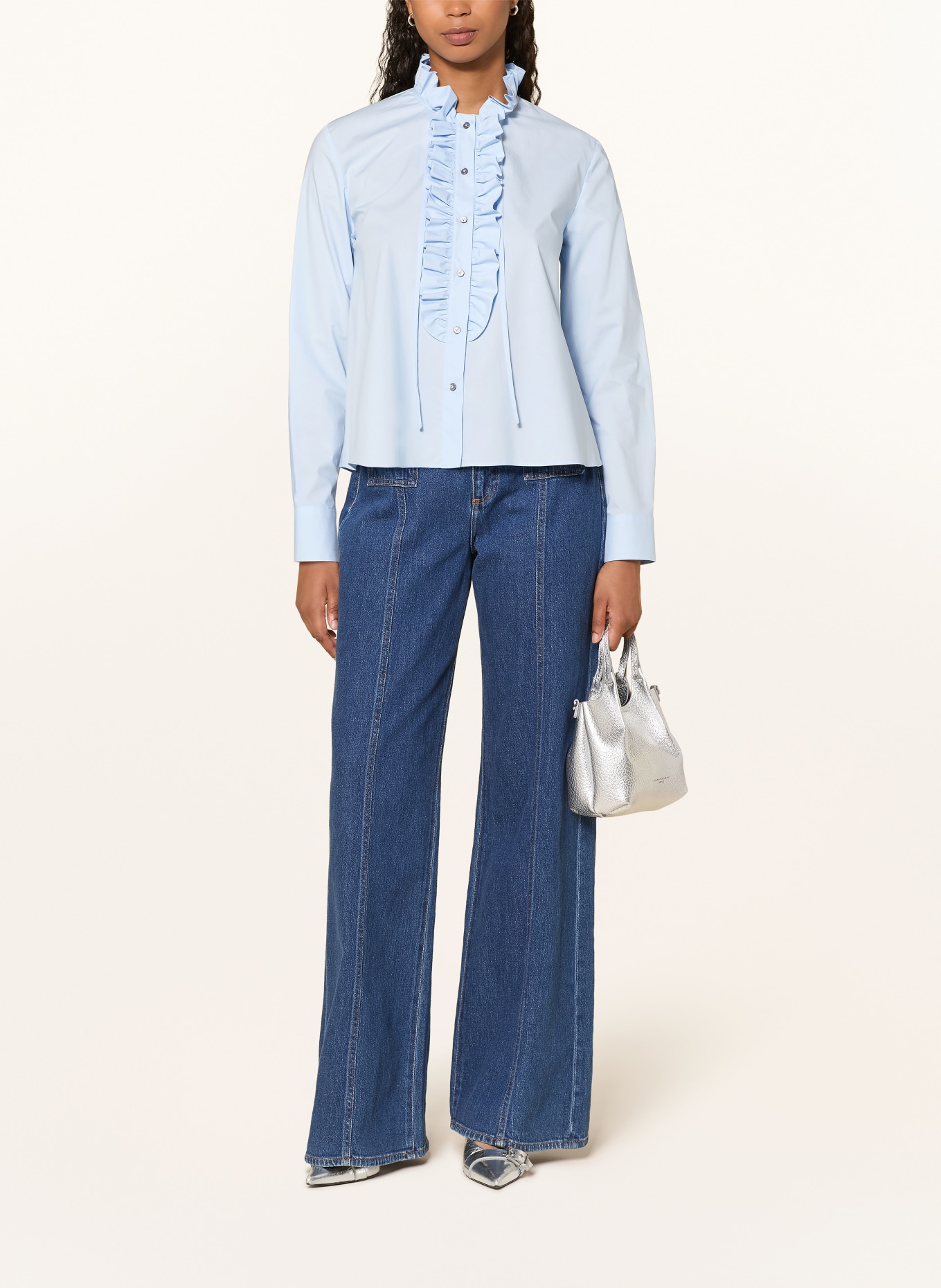 van Laack Blouse VL-NHEA-XX met ruches: LICHTBLAUW
