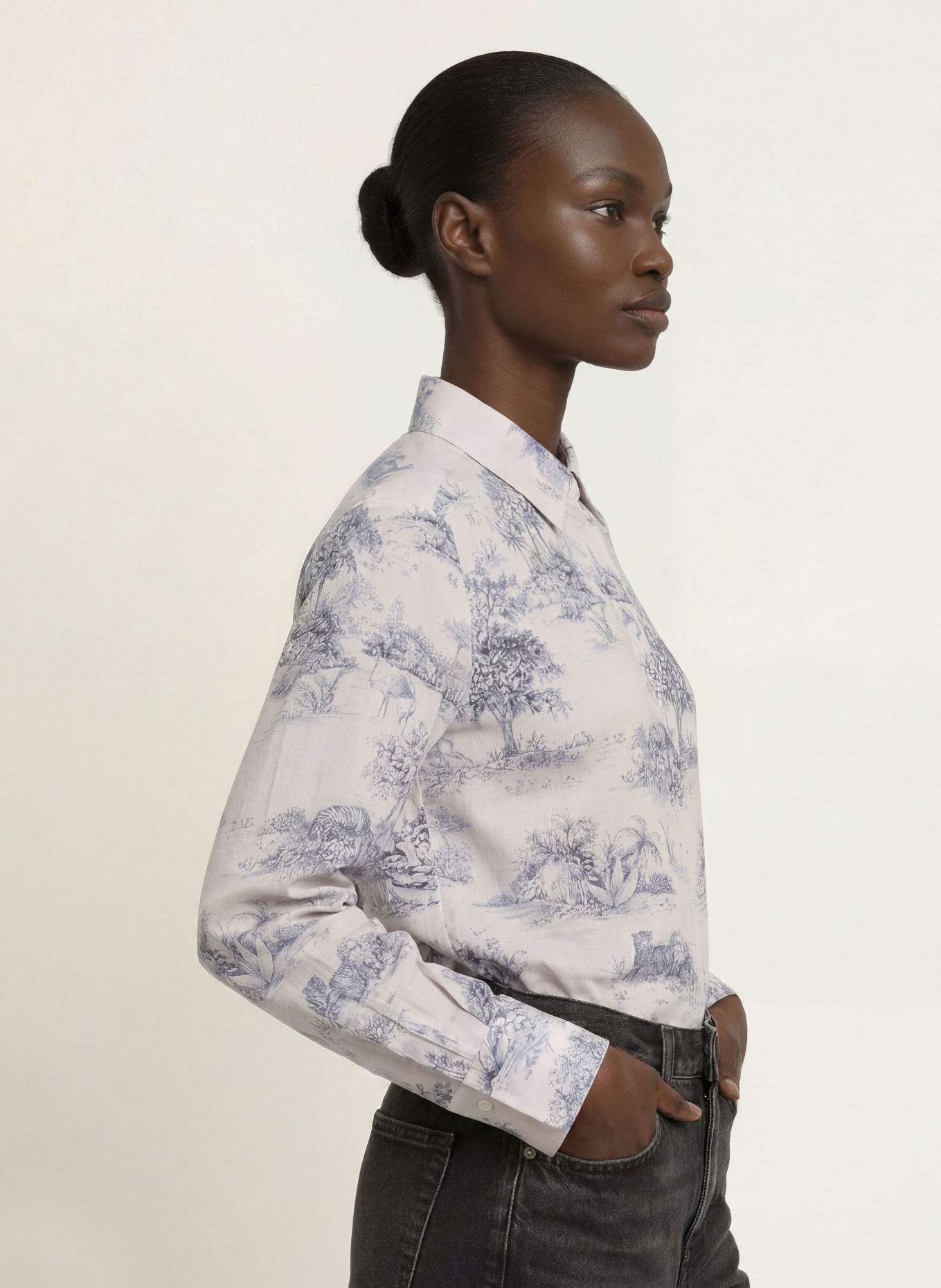 van Laack Overhemdblouse VL-AZITAN-LO: CRÈME / DONKERBLAUW / BLAUW