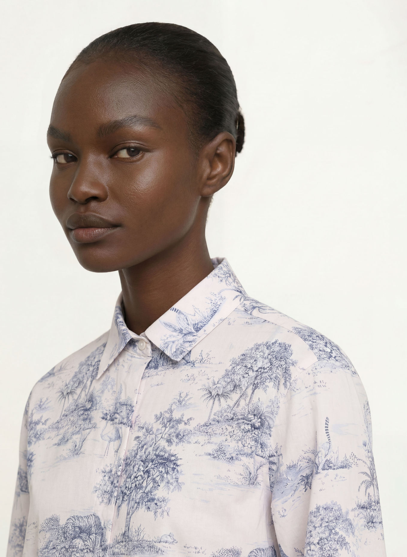 van Laack Overhemdblouse VL-AZITAN-LO: CRÈME / DONKERBLAUW / BLAUW