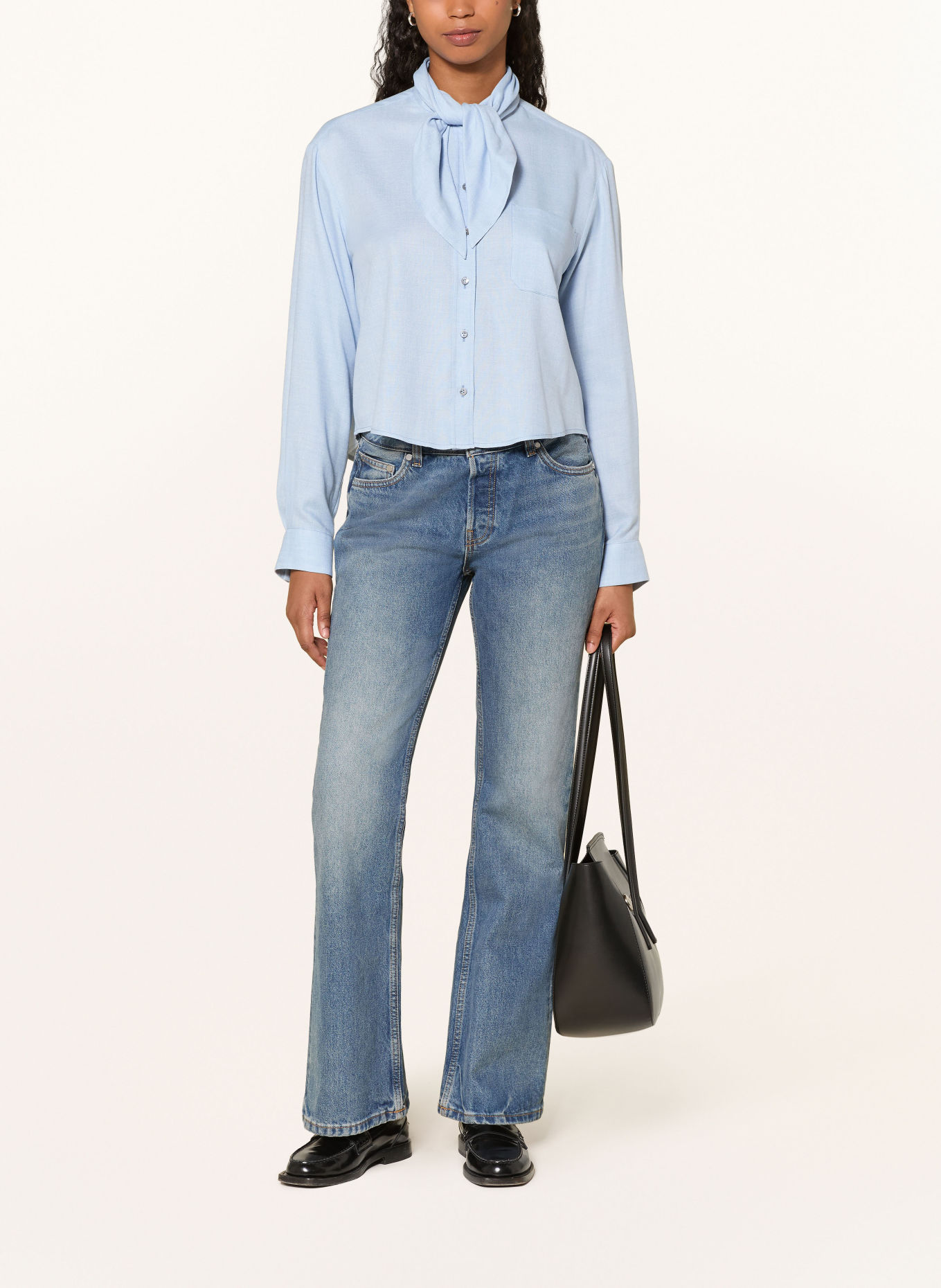 van Laack Blouse met strik VL-FLOKEA-W58KS: LICHTBLAUW
