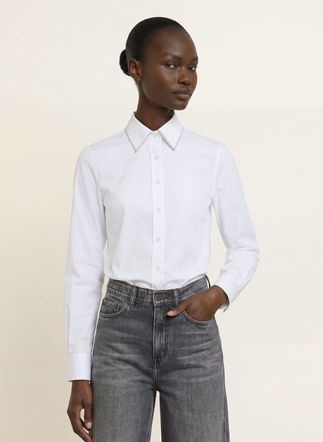 van Laack Overhemdblouse VL-LOAMIS-PBO met sierstenen: WIT