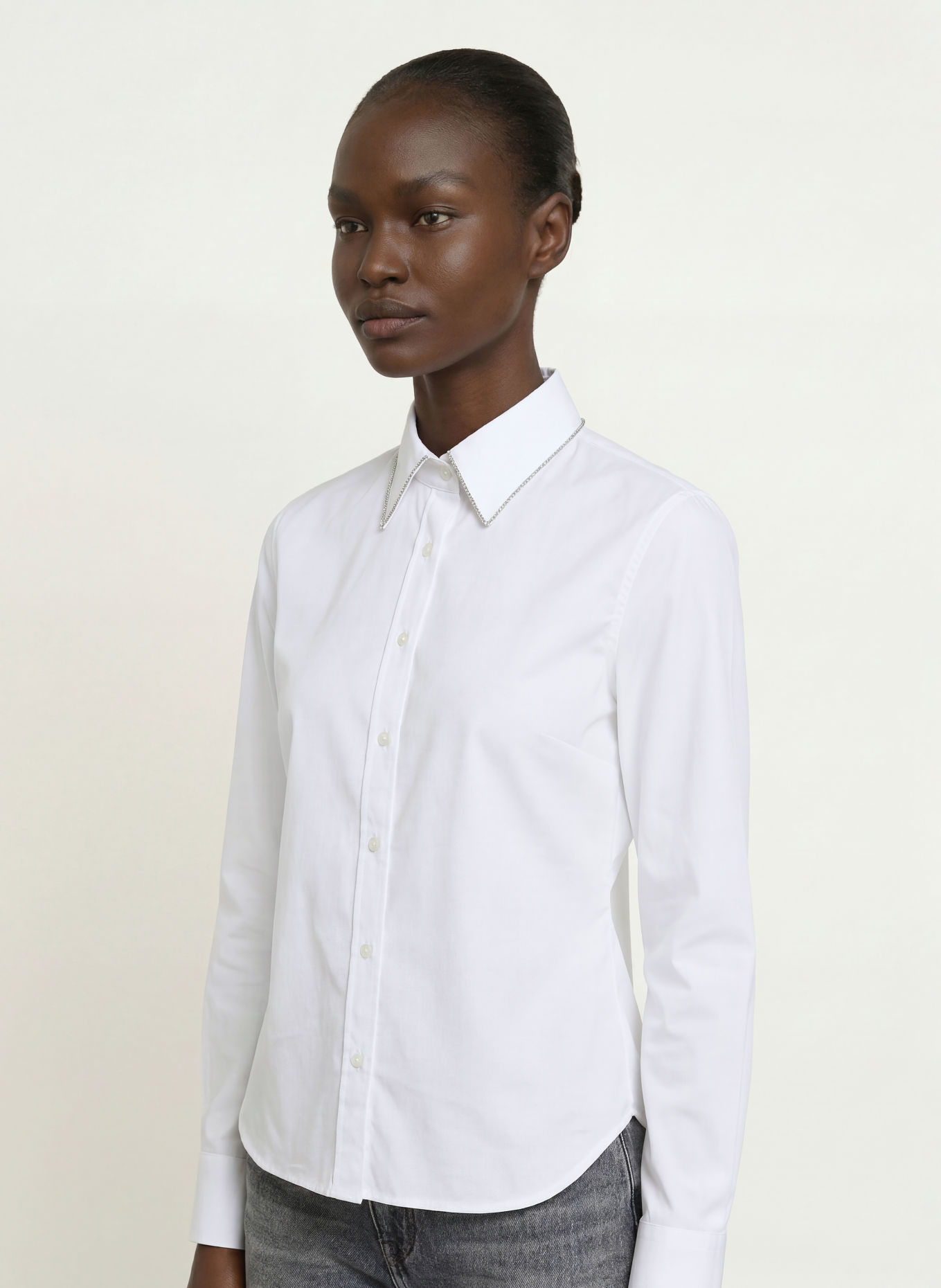 van Laack Overhemdblouse VL-LOAMIS-PBO met sierstenen: WIT