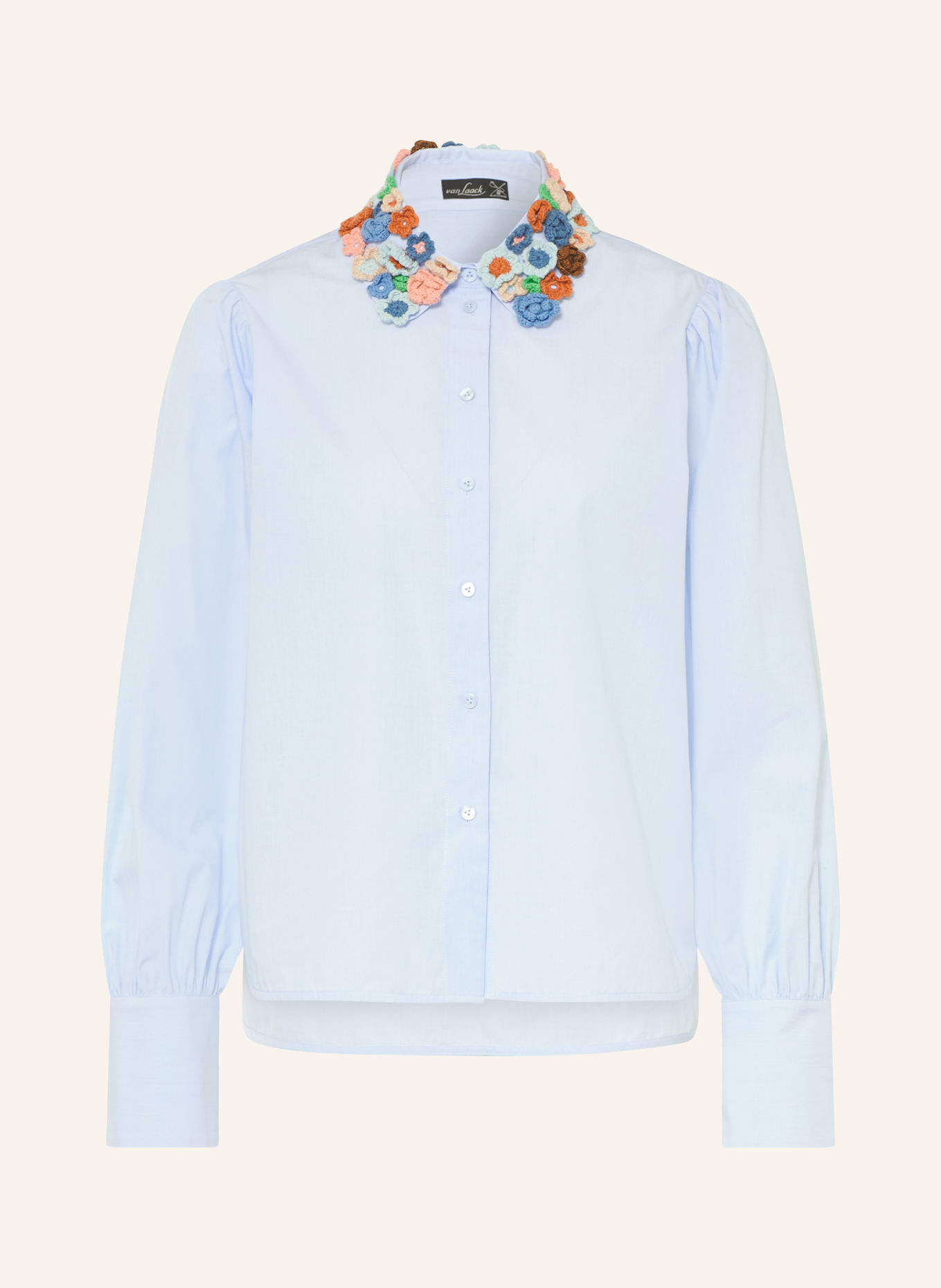 van Laack Blouse VL-FJELLA-APPL2: LICHTBLAUW / ROSÉGOUD / GROEN