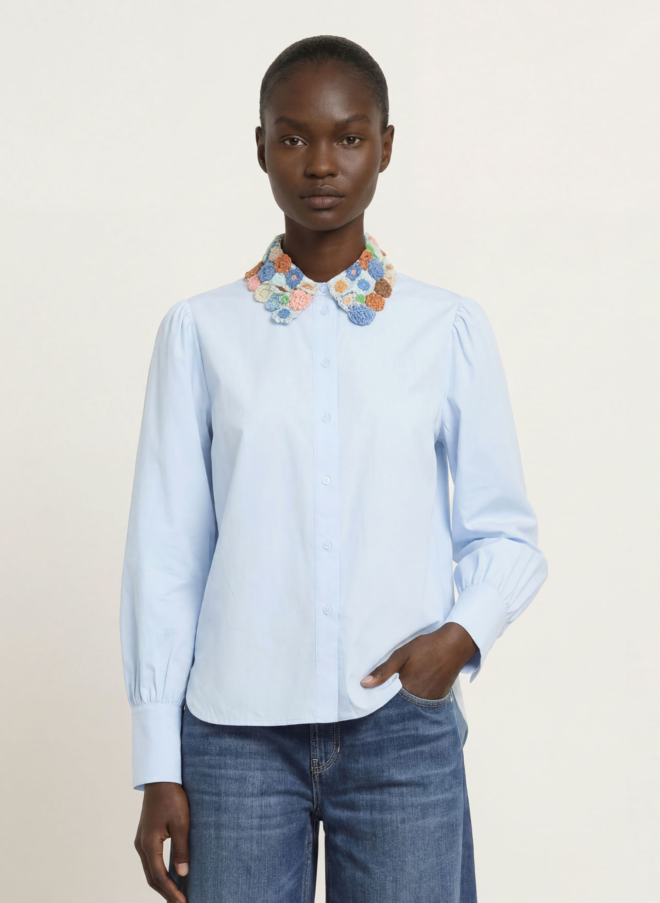 van Laack Blouse VL-FJELLA-APPL2: LICHTBLAUW / ROSÉGOUD / GROEN