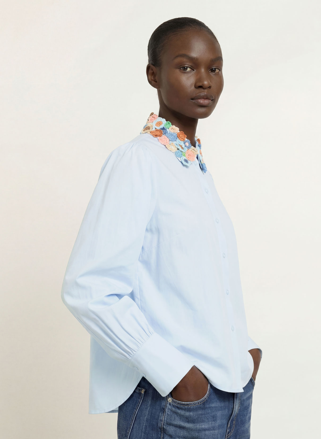van Laack Blouse VL-FJELLA-APPL2: LICHTBLAUW / ROSÉGOUD / GROEN