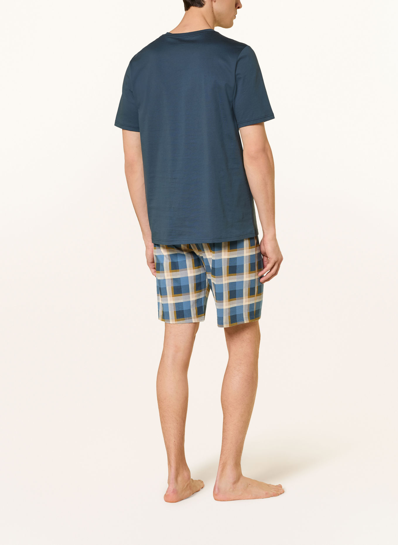 SCHIESSER Pyjama shorty CASUAL ESSENTIALS: BLEU FONCÉ / CRÈME / JAUNE FONCÉ