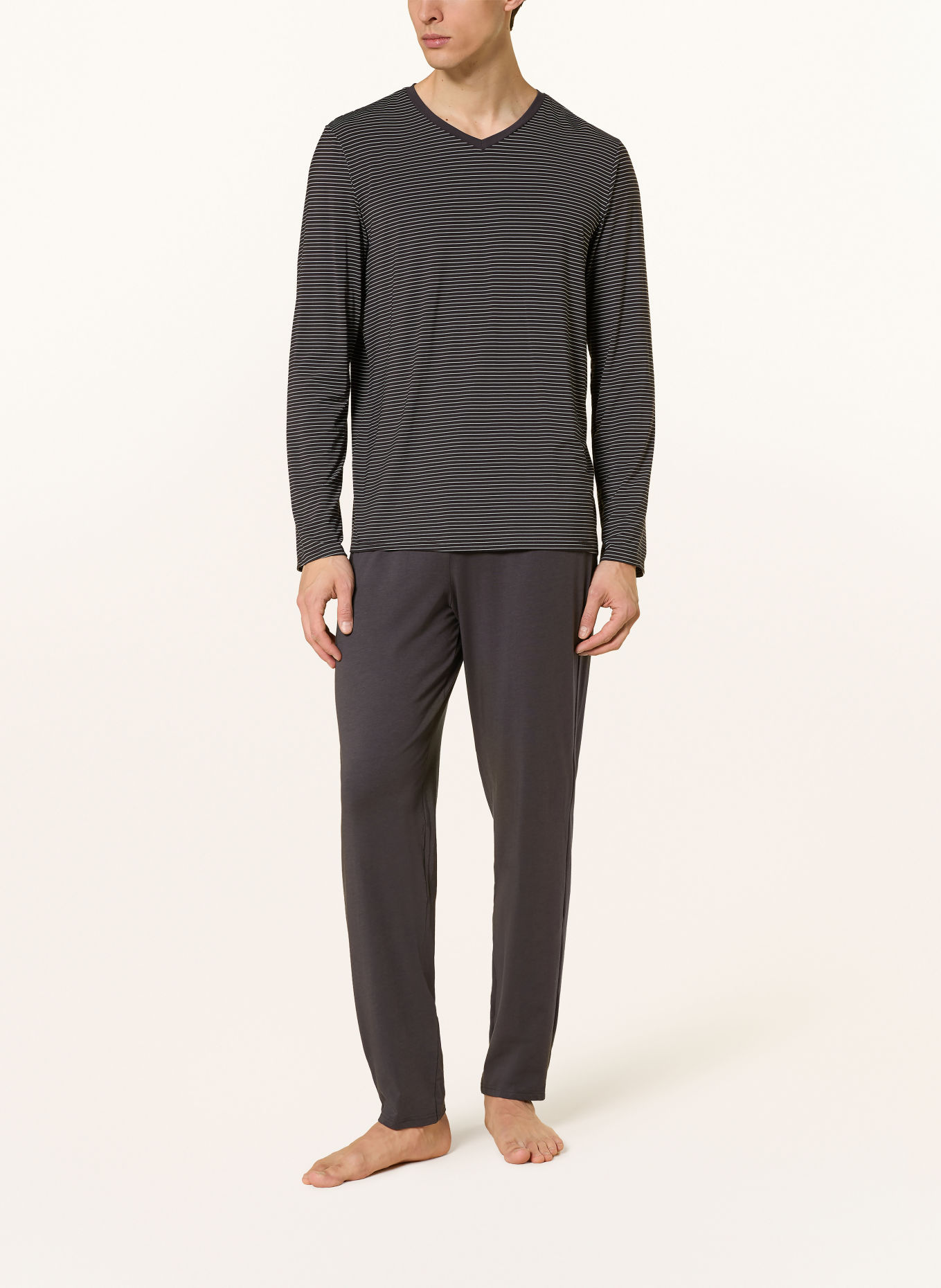SCHIESSER Pyjama LONG LIFE SOFT: GRIS FONCÉ / BLANC