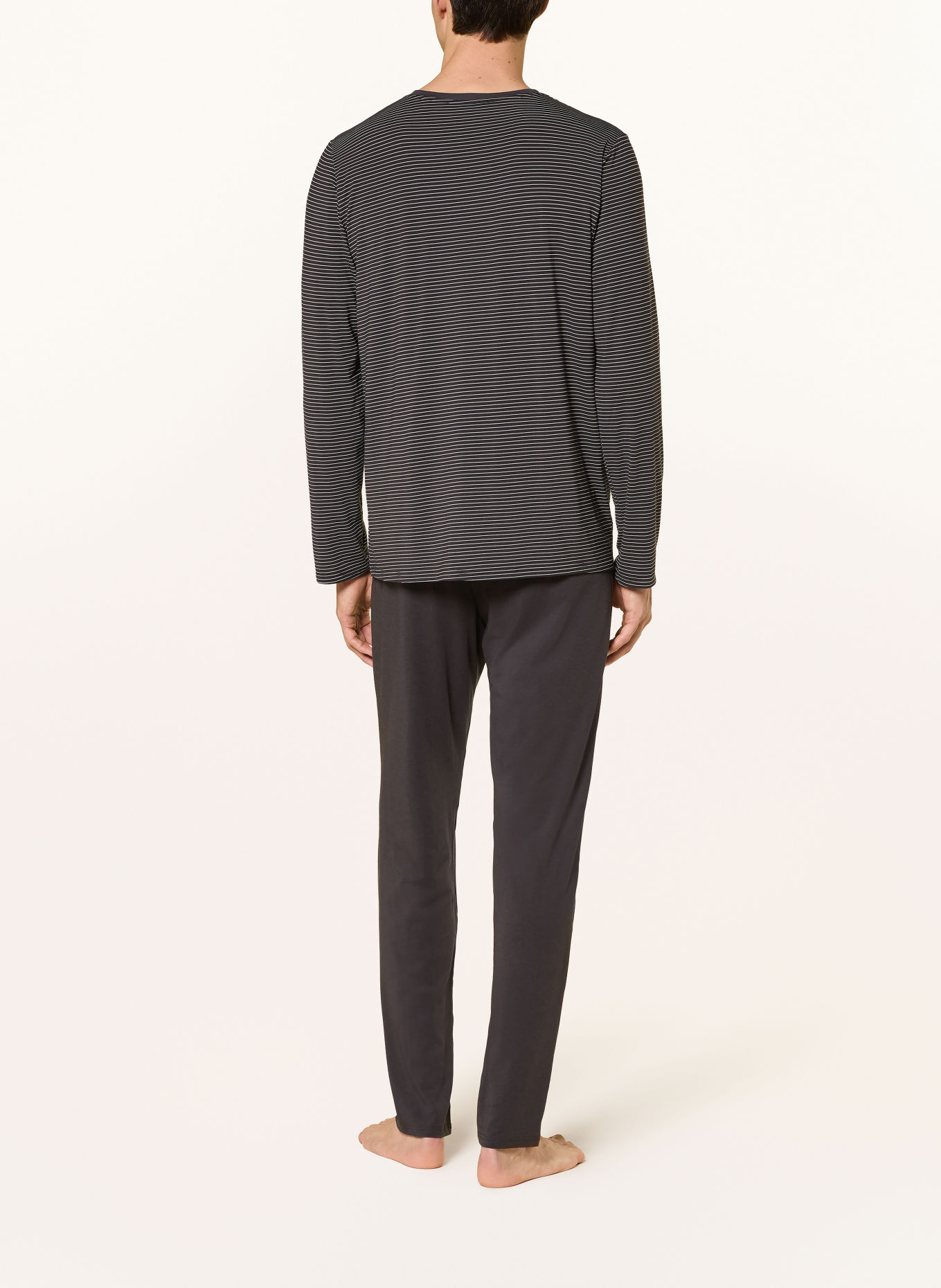 SCHIESSER Pyjama LONG LIFE SOFT: GRIS FONCÉ / BLANC
