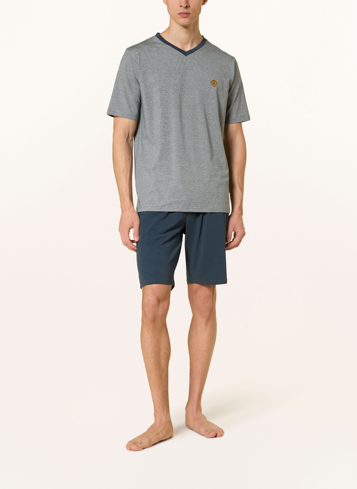 SCHIESSER Pyjama shorty 95/5: BLEU FONCÉ / BLANC