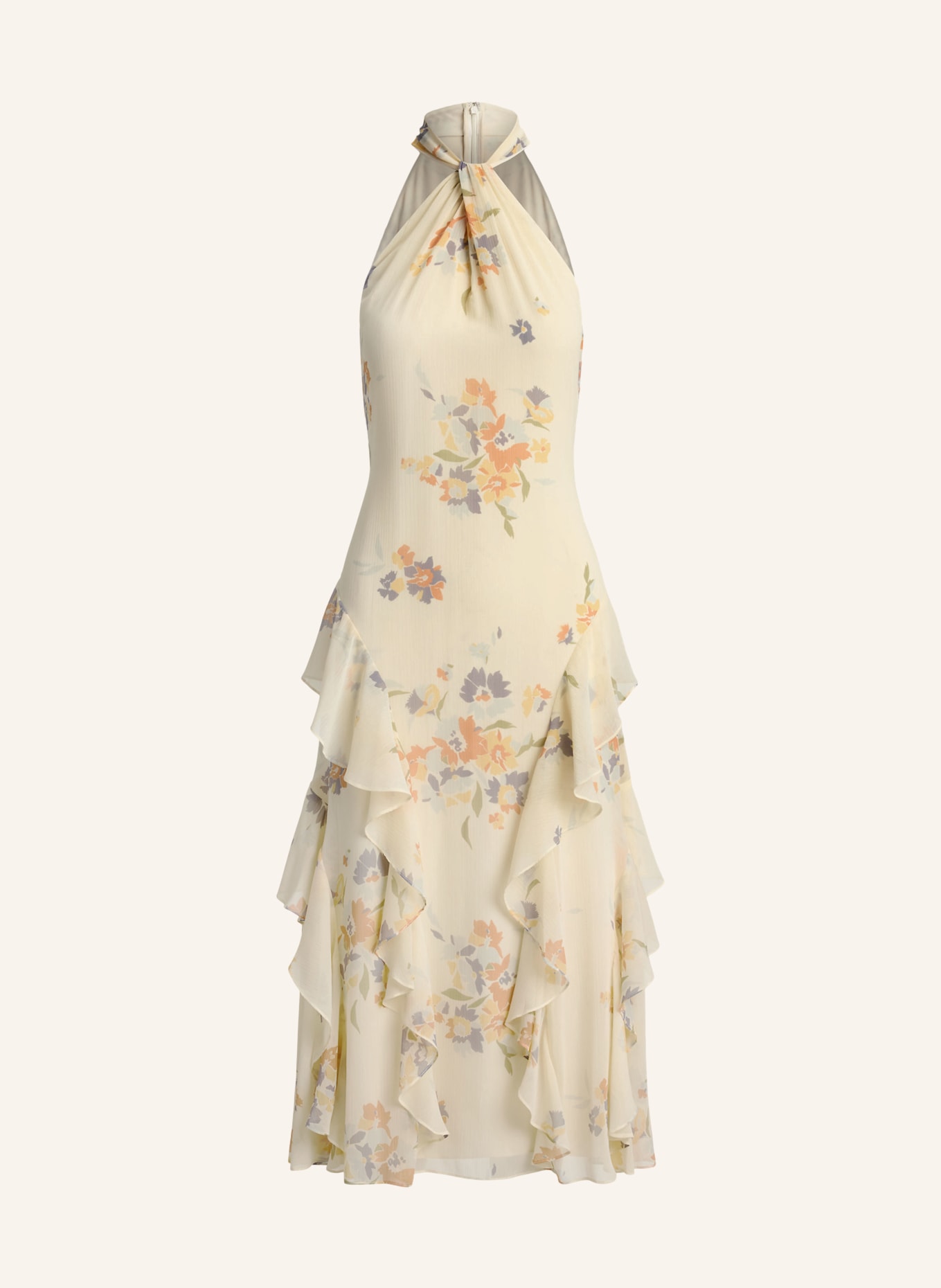 LAUREN RALPH LAUREN Cocktailkleid: ECRU / DUNKELORANGE / HELLBLAU