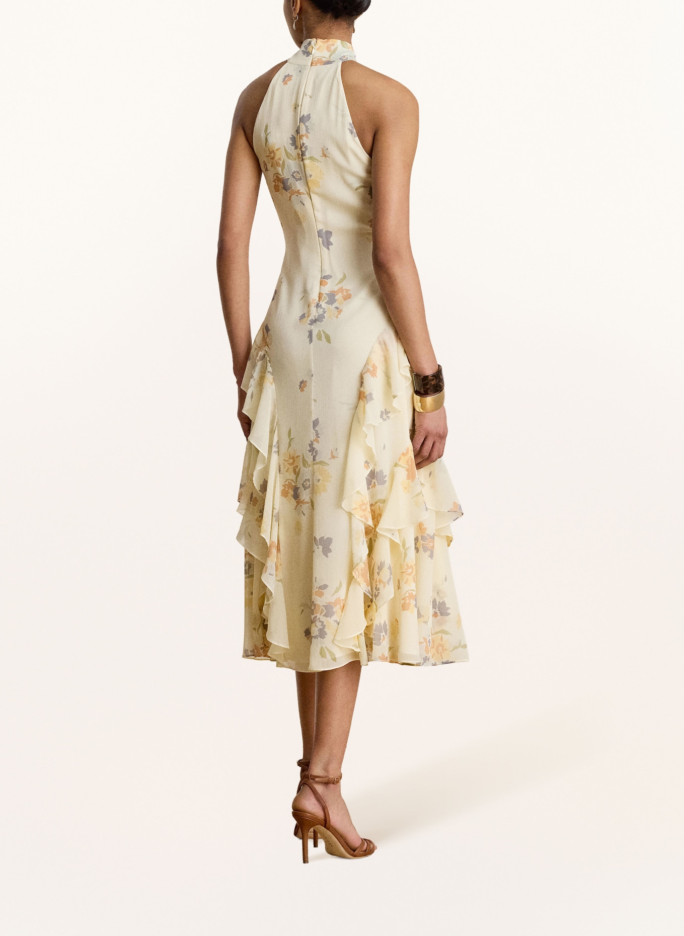 LAUREN RALPH LAUREN Cocktailkleid: ECRU / DUNKELORANGE / HELLBLAU