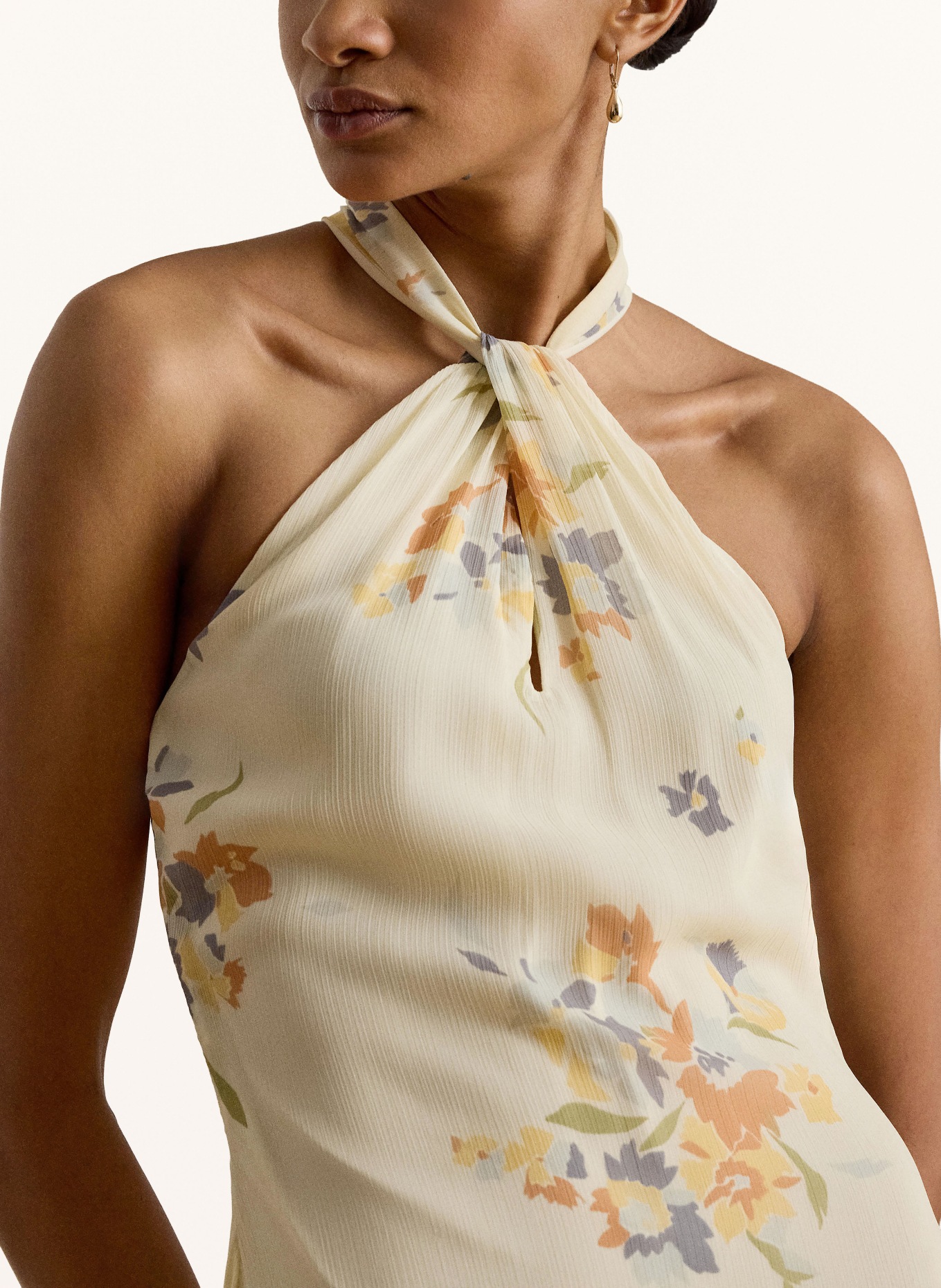 LAUREN RALPH LAUREN Cocktailkleid: ECRU / DUNKELORANGE / HELLBLAU