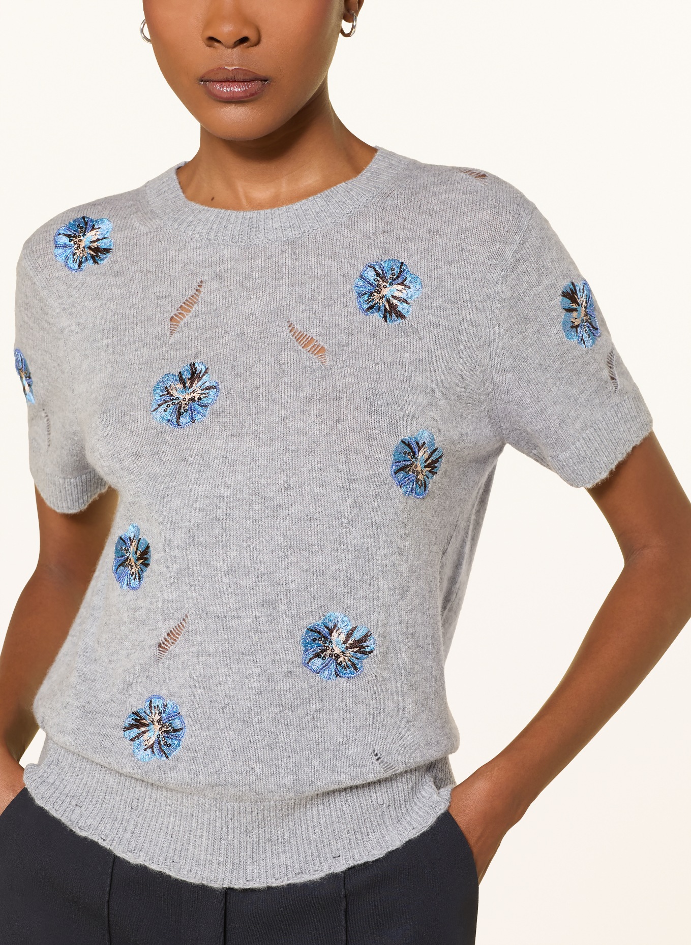 DOROTHEE SCHUMACHER Strickshirt BLOOMING STATEMENTS mit Cashmere: GRAU / HELLBLAU