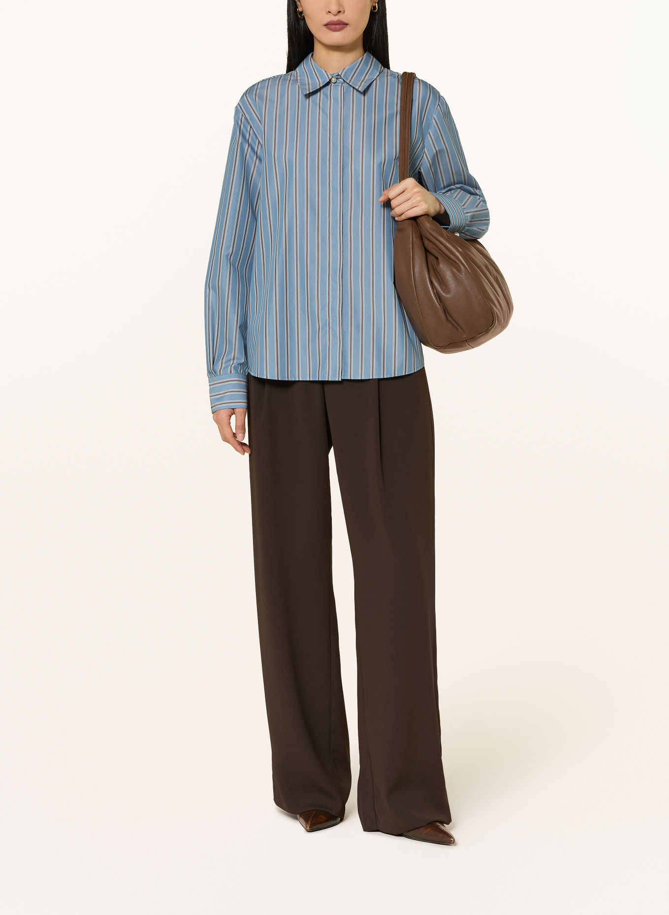 LIU JO Hemdbluse mit Spitze: HELLBLAU / DUNKELBRAUN / BEIGE