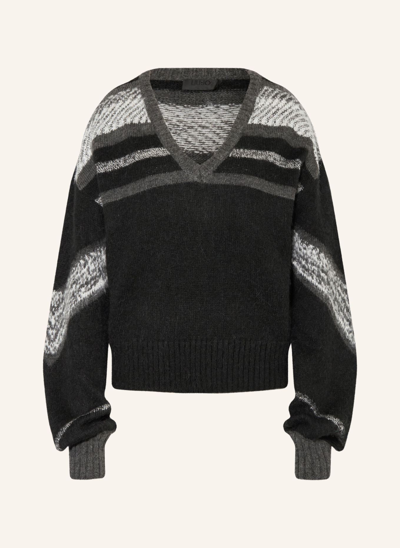 LIU JO Pullover mit Glitzergarn und Schmucksteinen: SCHWARZ / GRAU