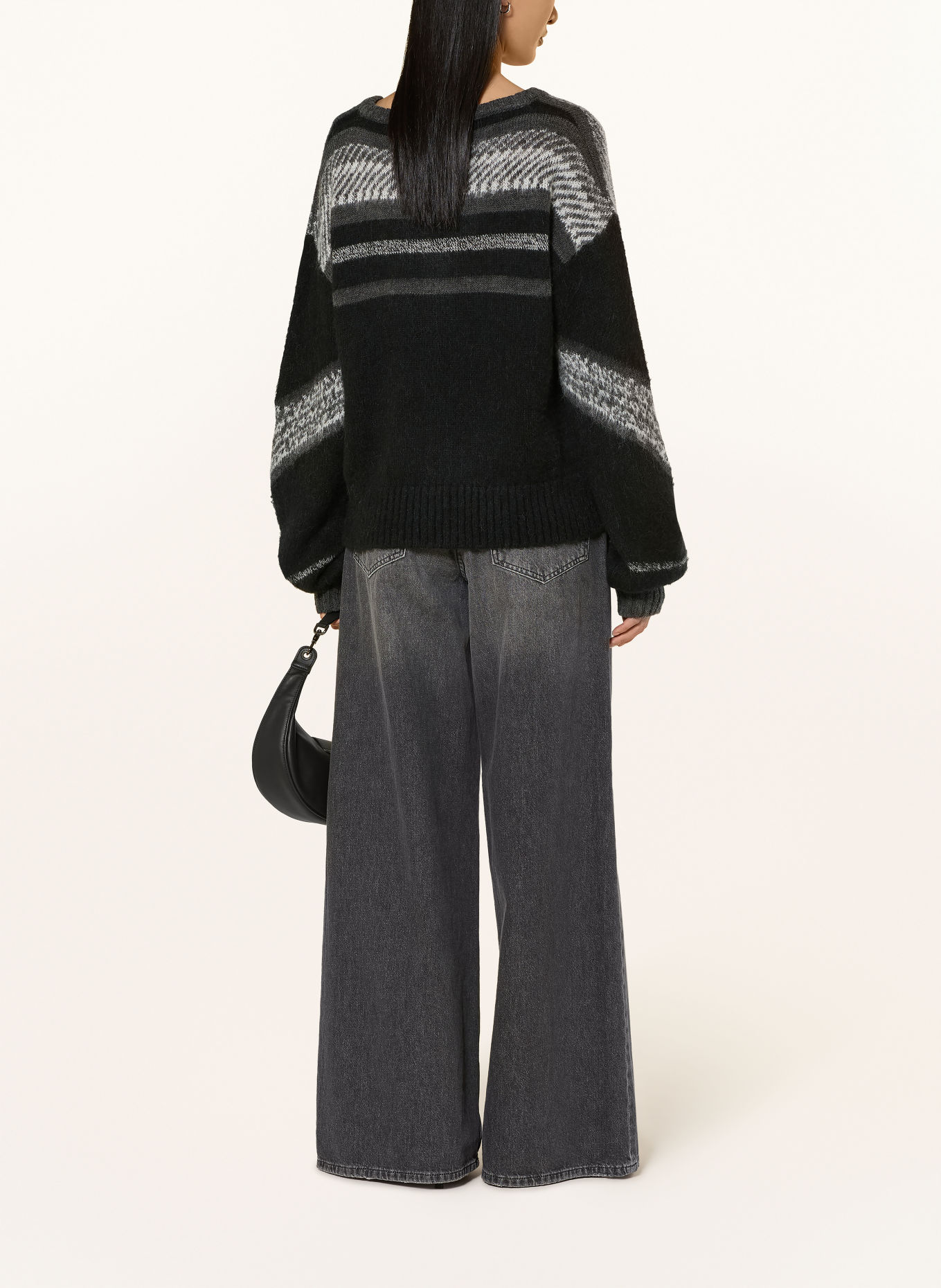 LIU JO Pullover mit Glitzergarn und Schmucksteinen: SCHWARZ / GRAU
