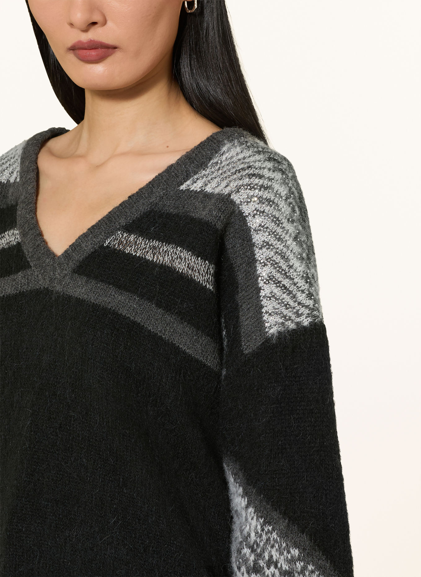 LIU JO Pullover mit Glitzergarn und Schmucksteinen: SCHWARZ / GRAU