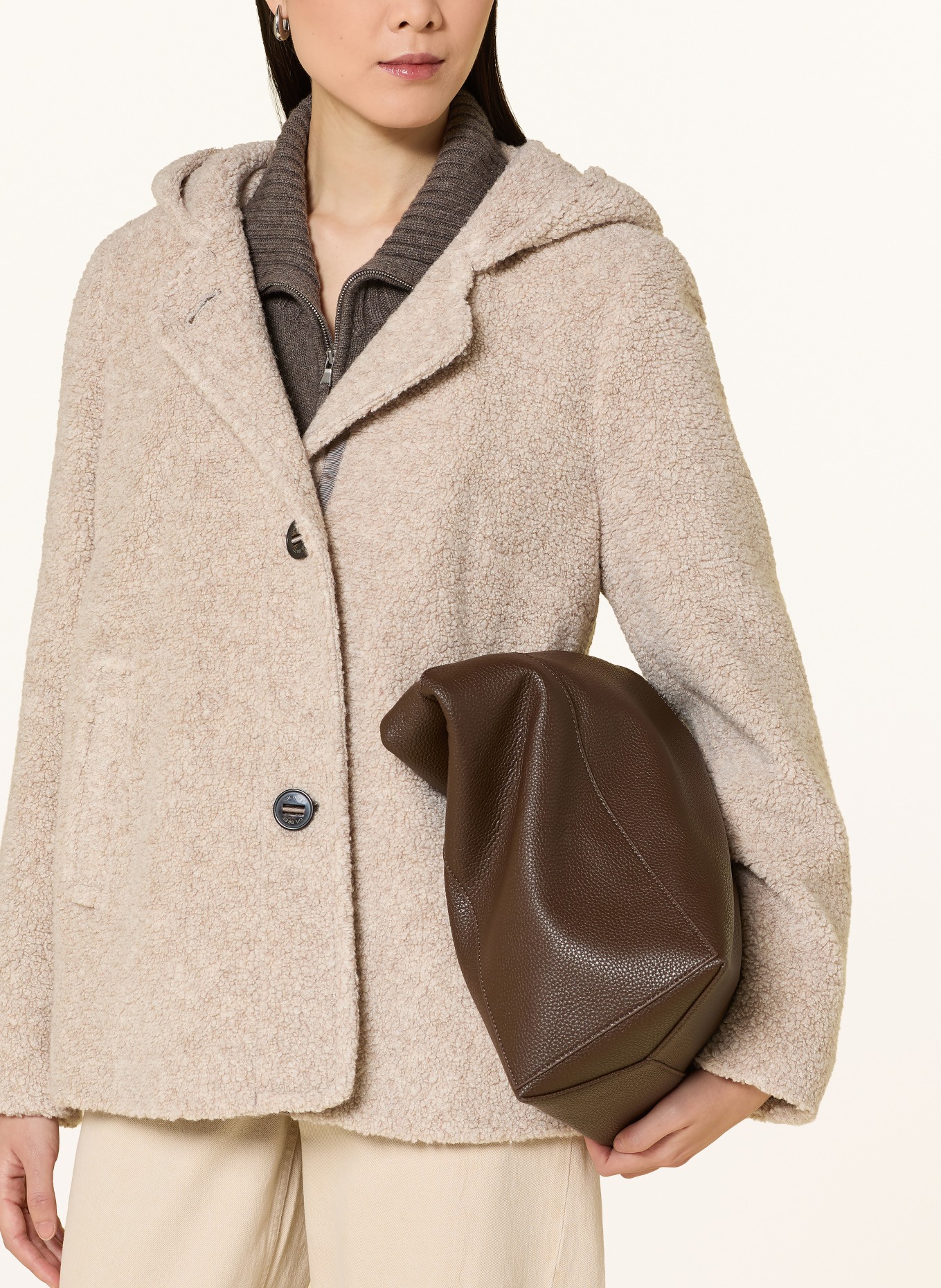 GIL BRET Teddyjas met afneembare kraag: BEIGE / TAUPE