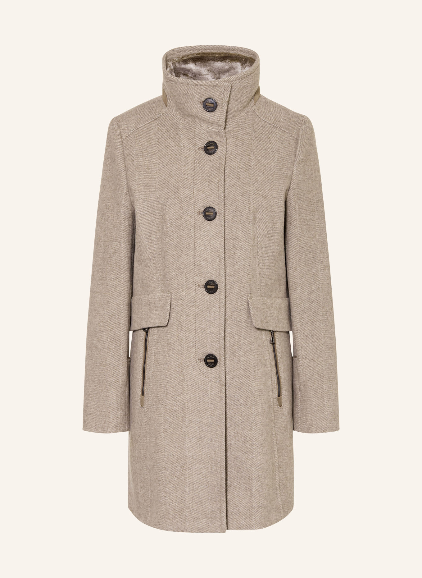 GIL BRET Wool coat with faux fur: BEIGE / ECRU / TAUPE