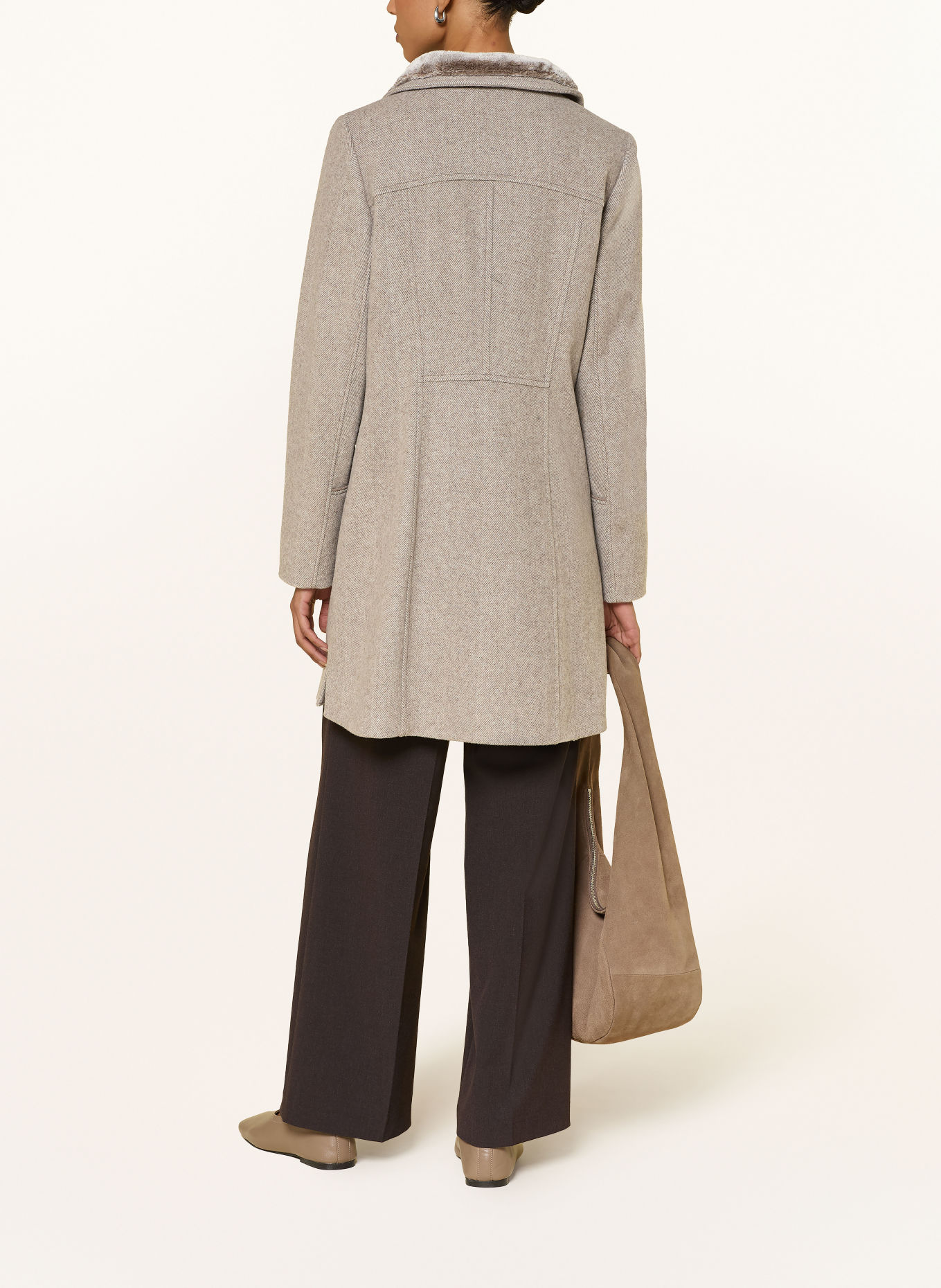GIL BRET Wool coat with faux fur: BEIGE / ECRU / TAUPE