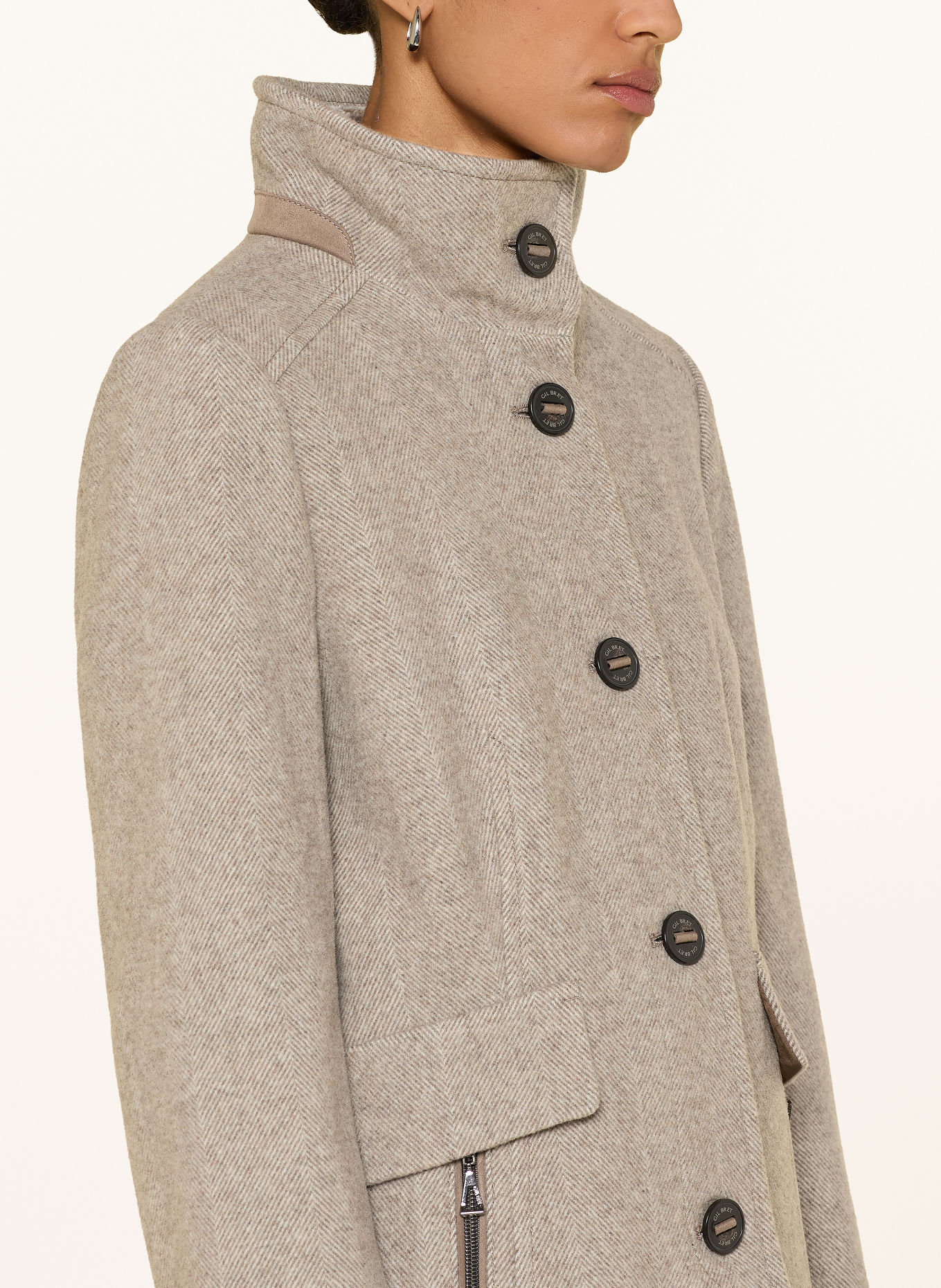 GIL BRET Wool coat with faux fur: BEIGE / ECRU / TAUPE